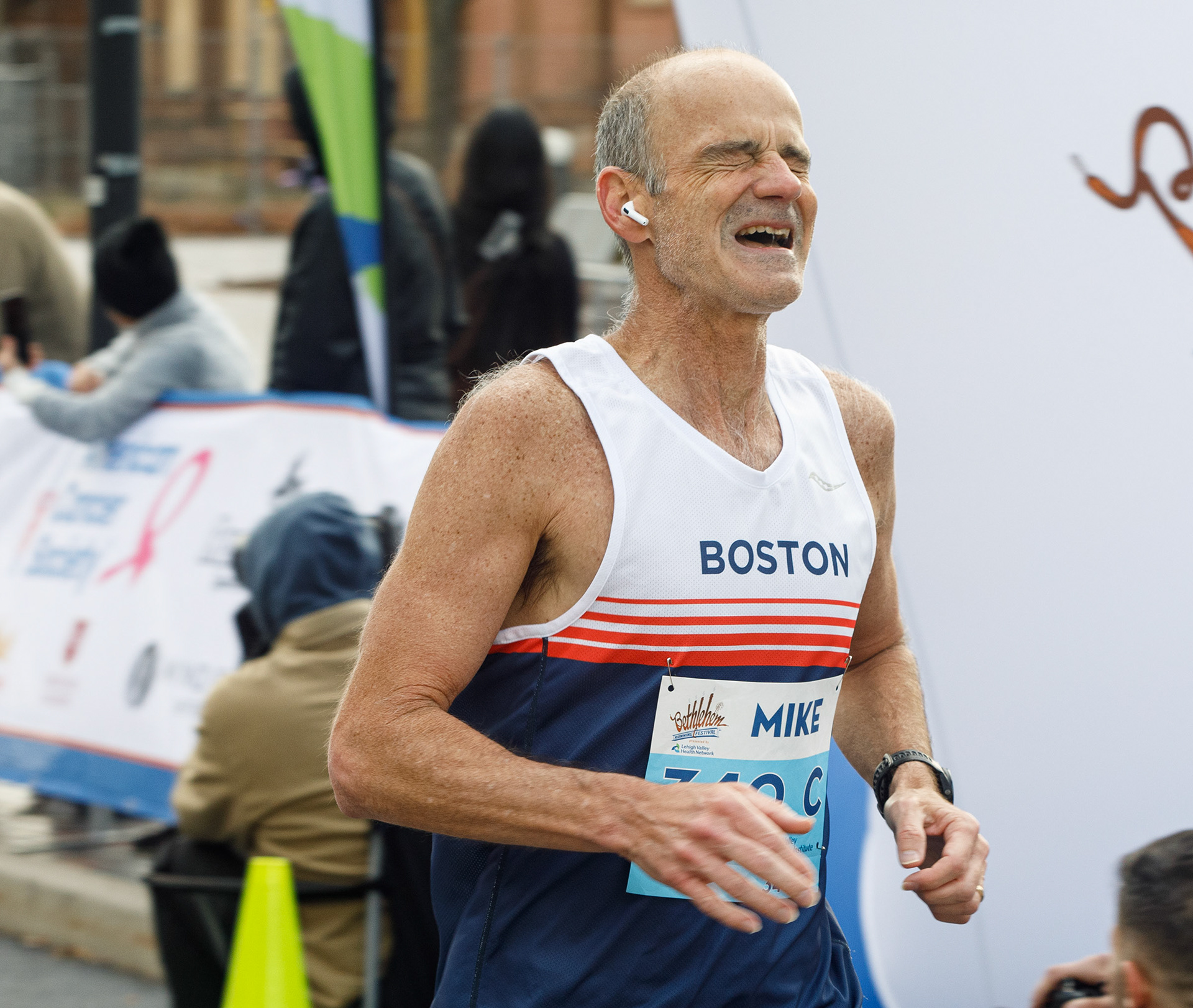The sweet agony of the final push over the finish line during the Lehigh Valley Orthopedic Institute Half Marathon Sunday, Oct. 22, 2023, at SteelStacks in Bethlehem.