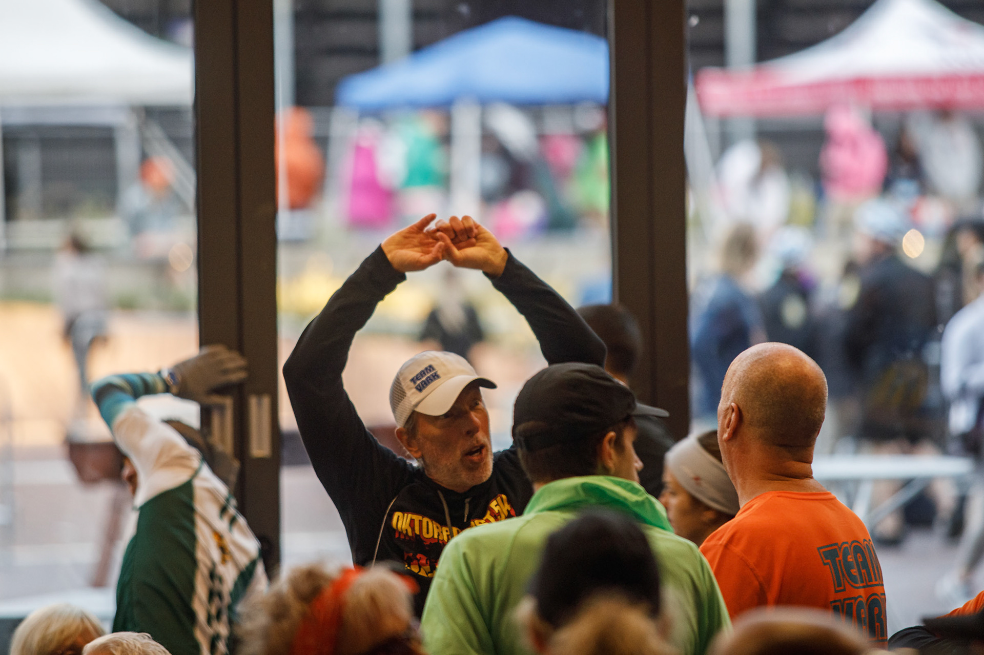 Runners ready themselves prior to the Lehigh Valley Orthopedic Institute Half Marathon Sunday, Oct. 22, 2023, at SteelStacks in Bethlehem.