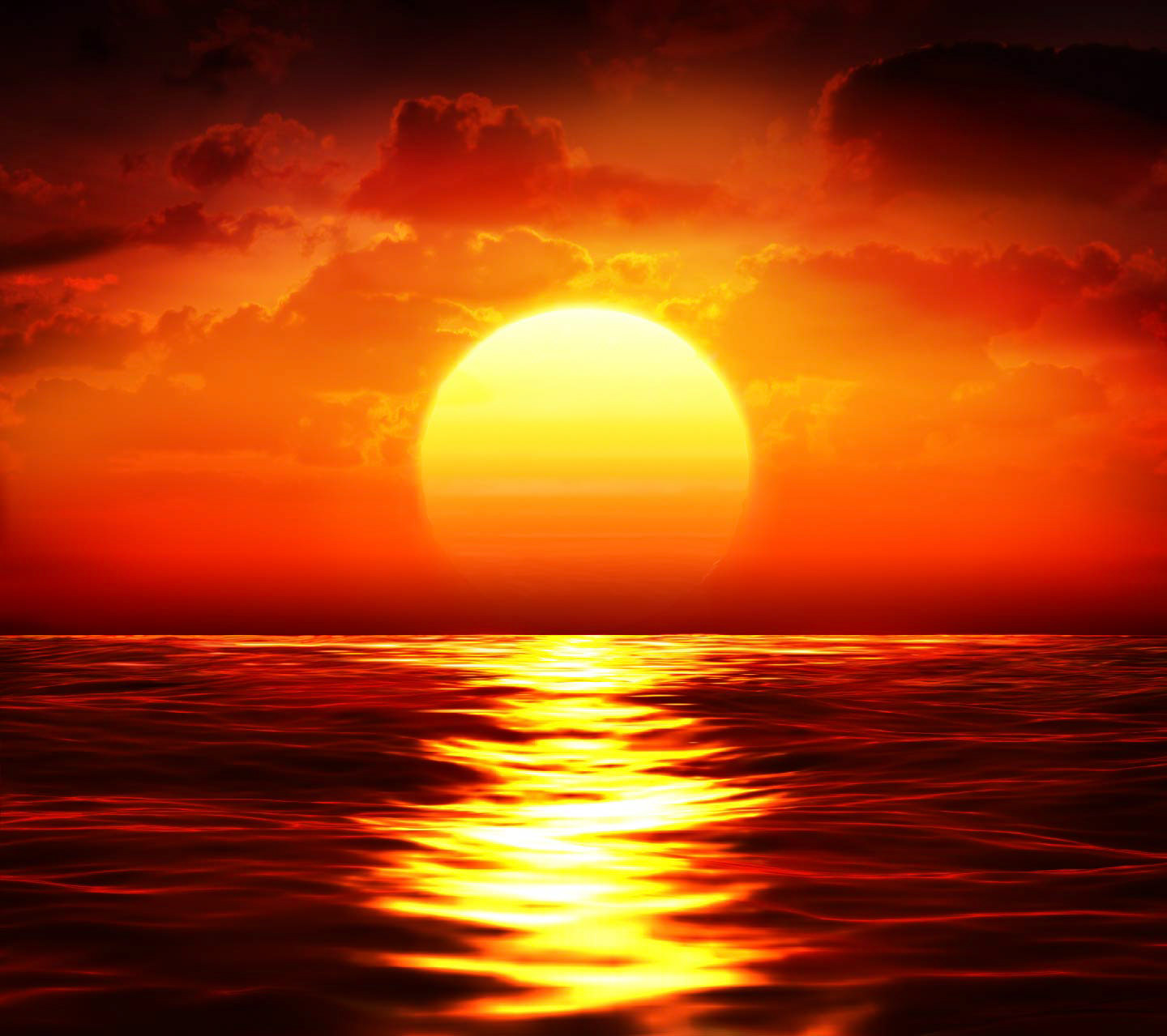 big sunset over sea - summer theme