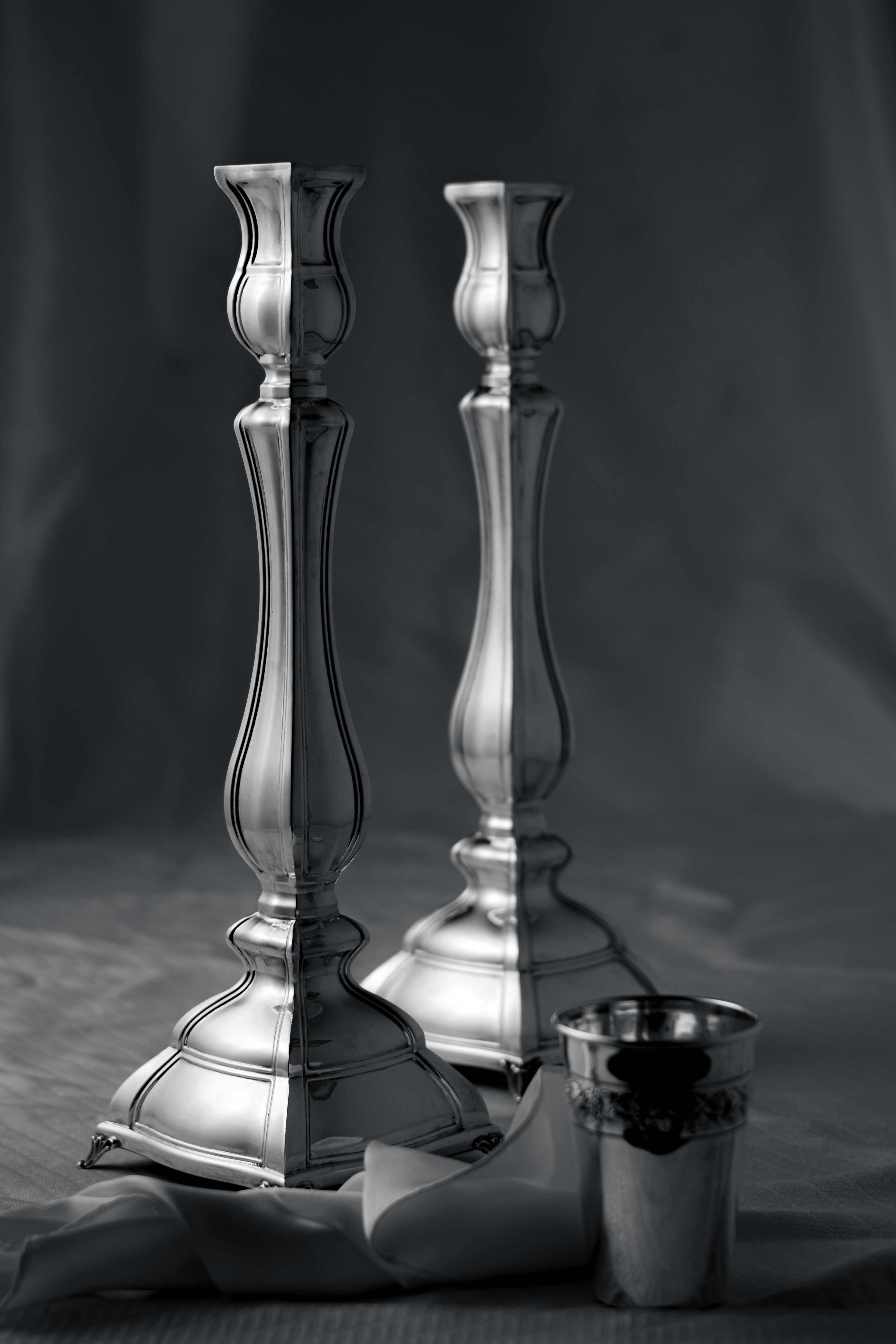 silver set with candlesticks and cup
