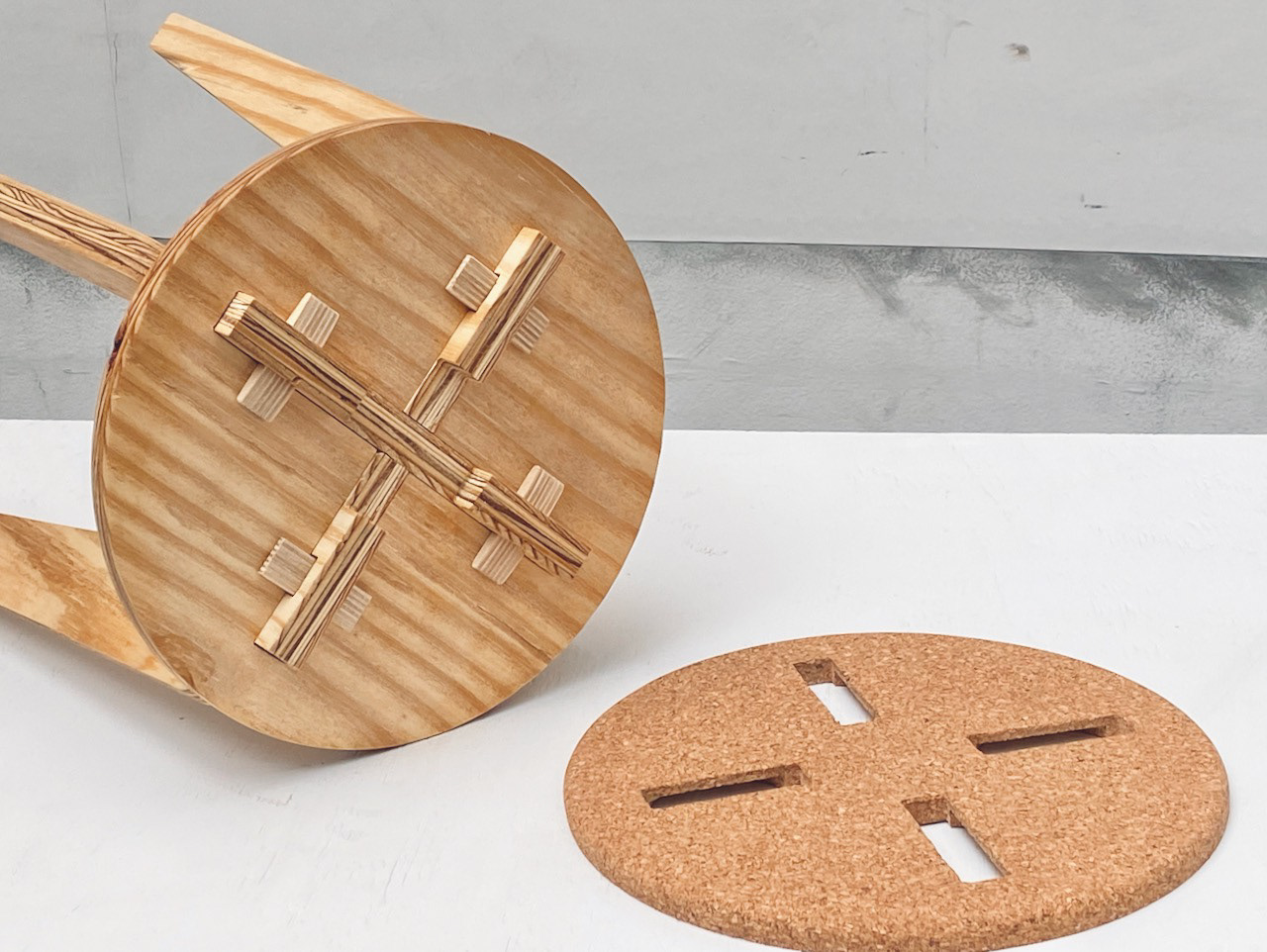 Stool assembly with wedges in place
