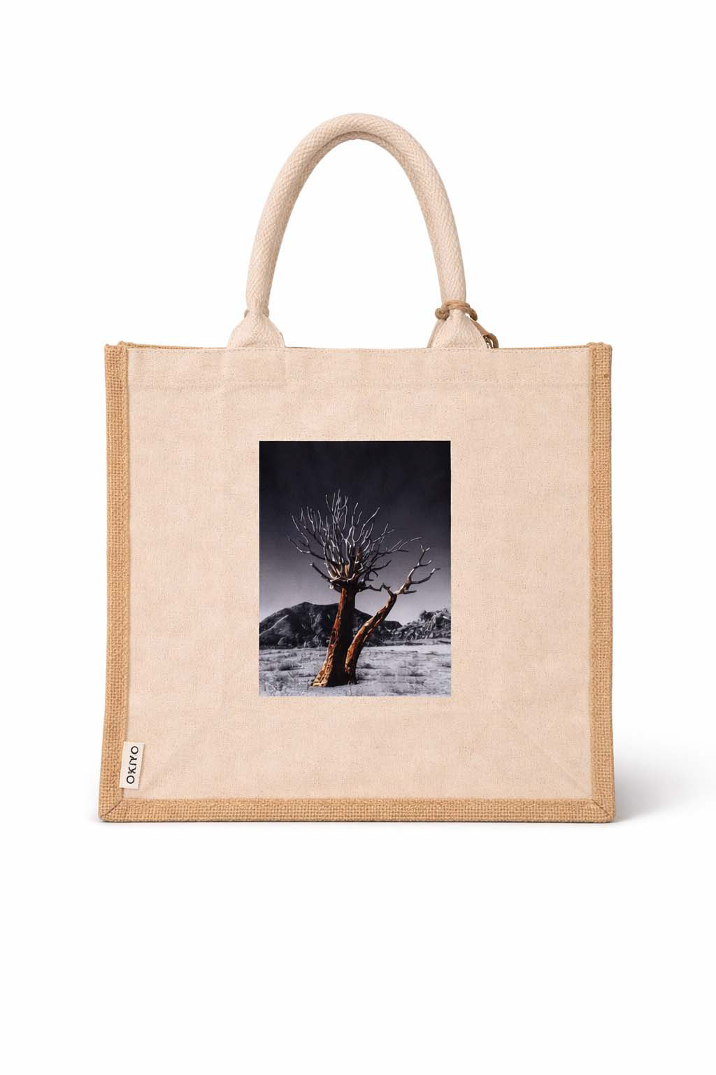 Rooted in resilience, beauty thrives even in harsh places. Okiyo Chinsai Maxi Jute and Cotton Tote.