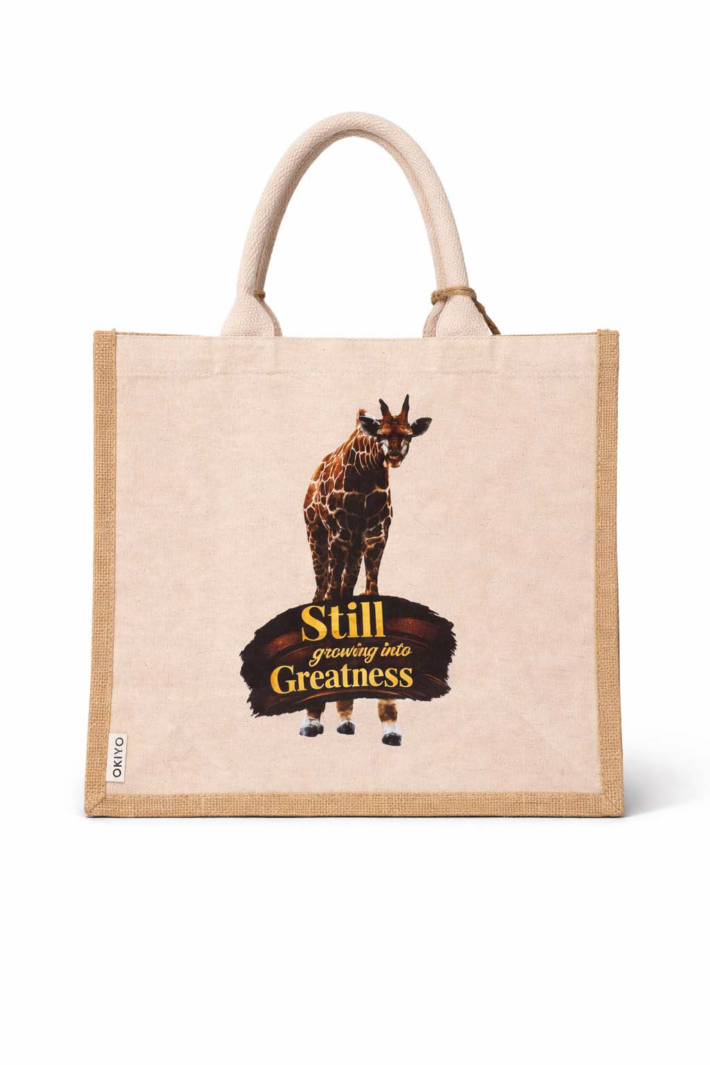 Growth takes time, greatness is already unfolding. Okiyo Chinsai Maxi Jute and Cotton Tote.