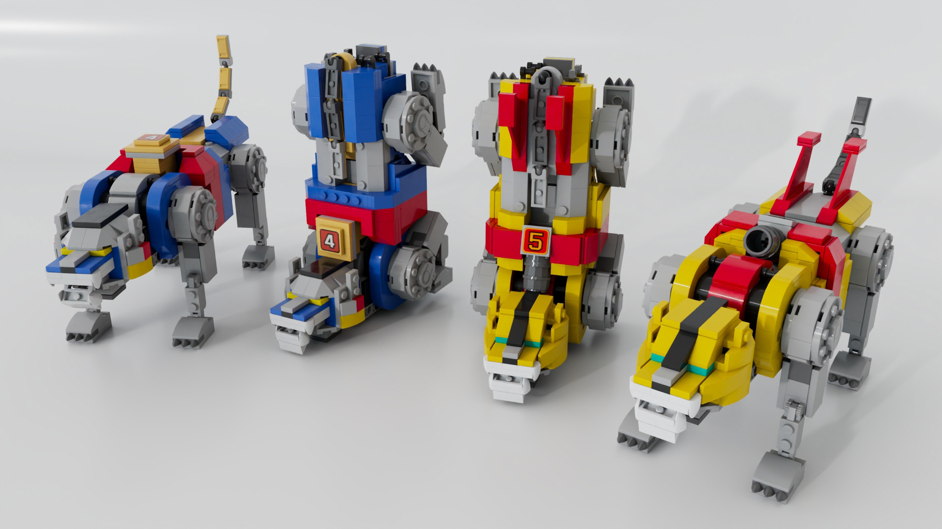 Lego Voltron Lions - WIP - Modeled, rigged, textured, lit - Maya & Gray
