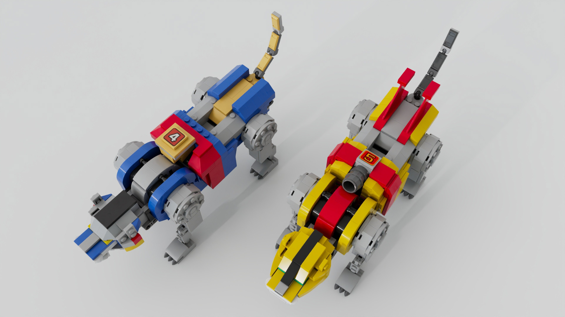 Lego Voltron Lions - WIP - Modeled, rigged, textured, lit - Maya & Gray