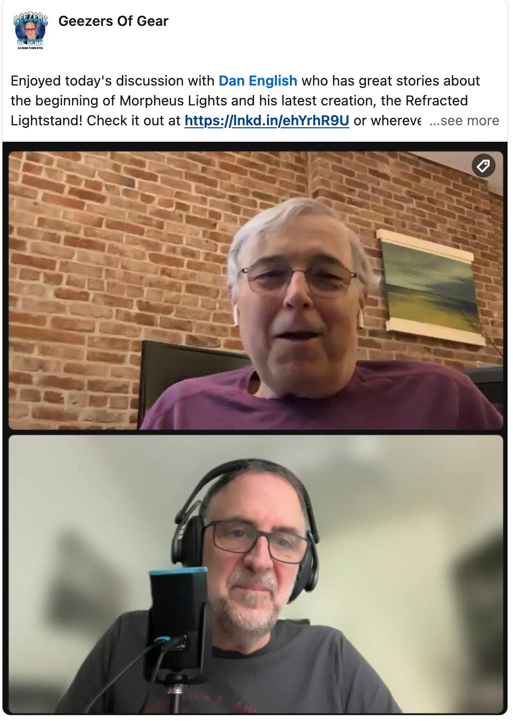 Screenshot of two men talking on Geezers of Gear podcast.