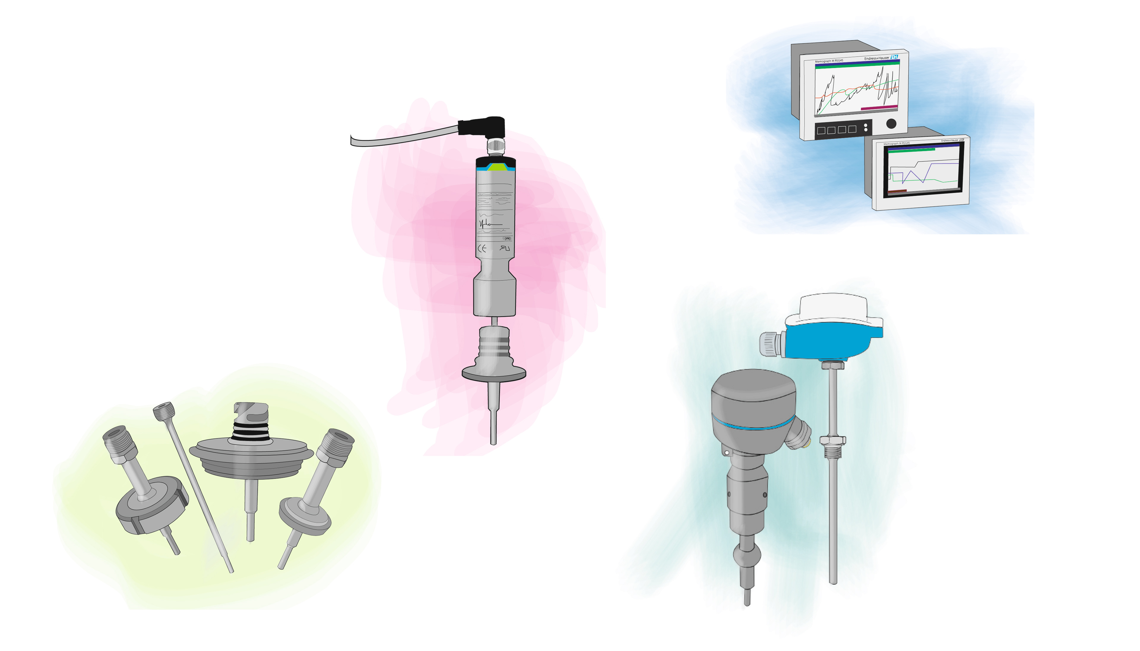 technical products drawn in comic style