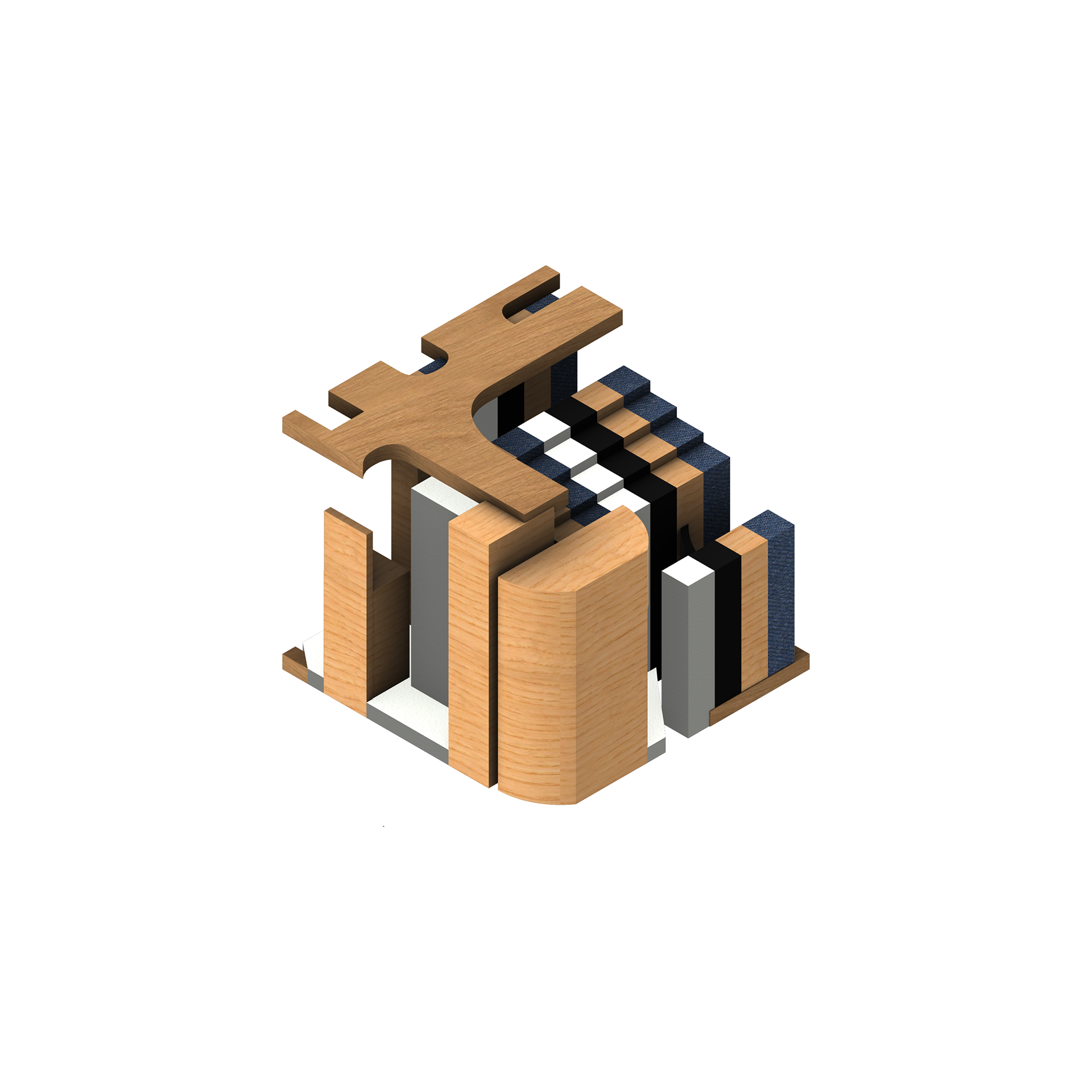 5"x5"x5" Cutout of 3D Models Spliced
