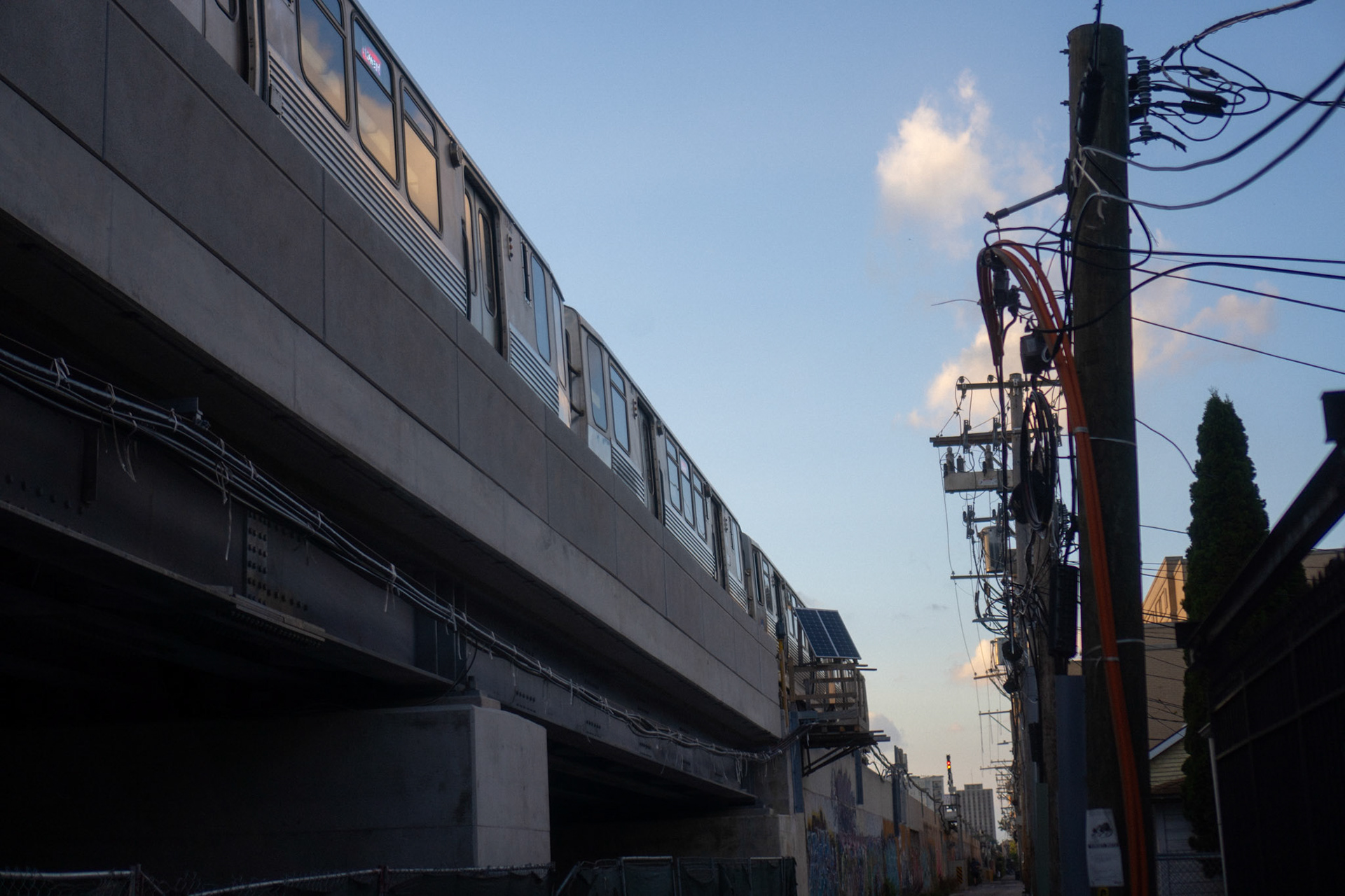 CTA trains catching reflections perfectly