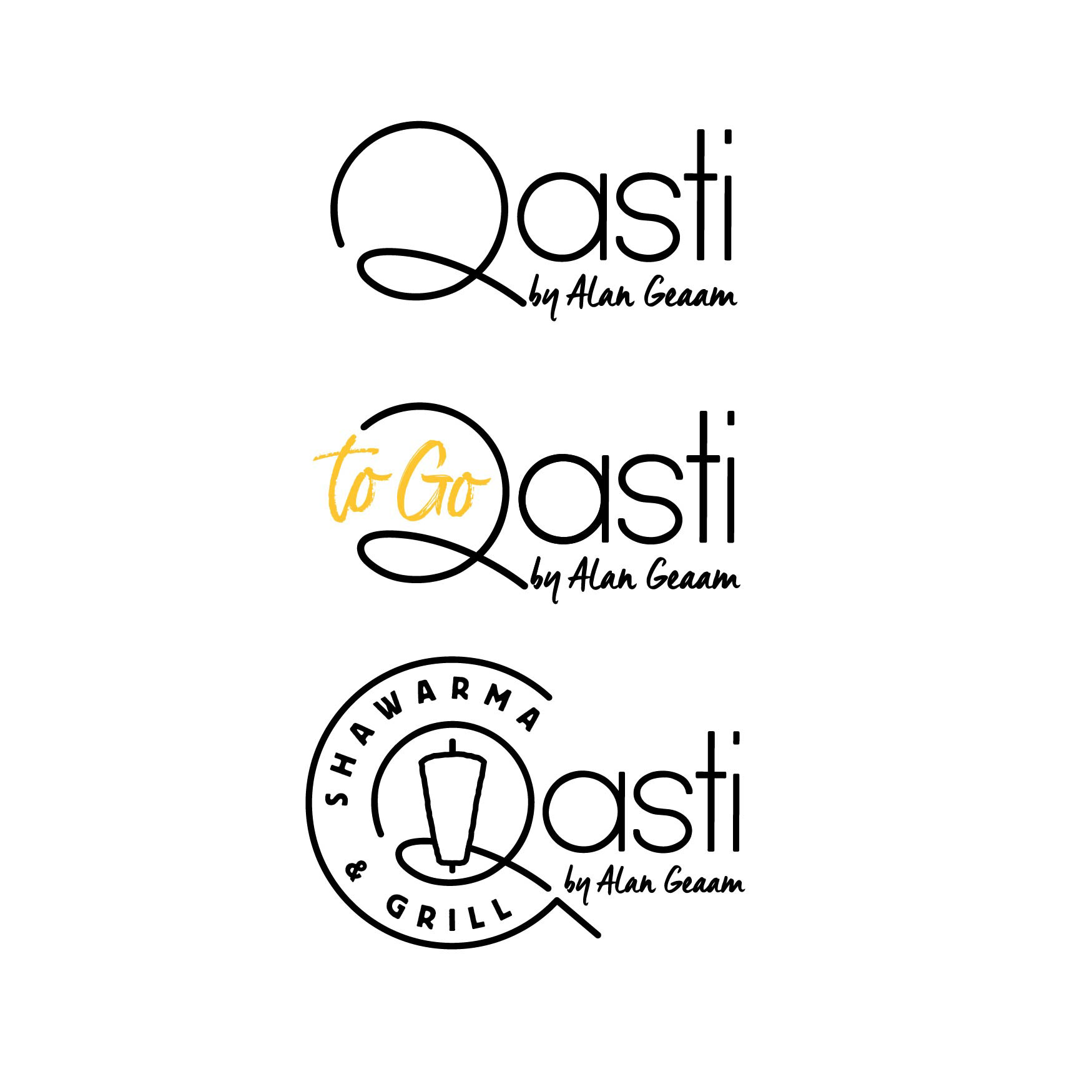 Logo Qasti et déclinaisons pour les offres Take away et Grill
