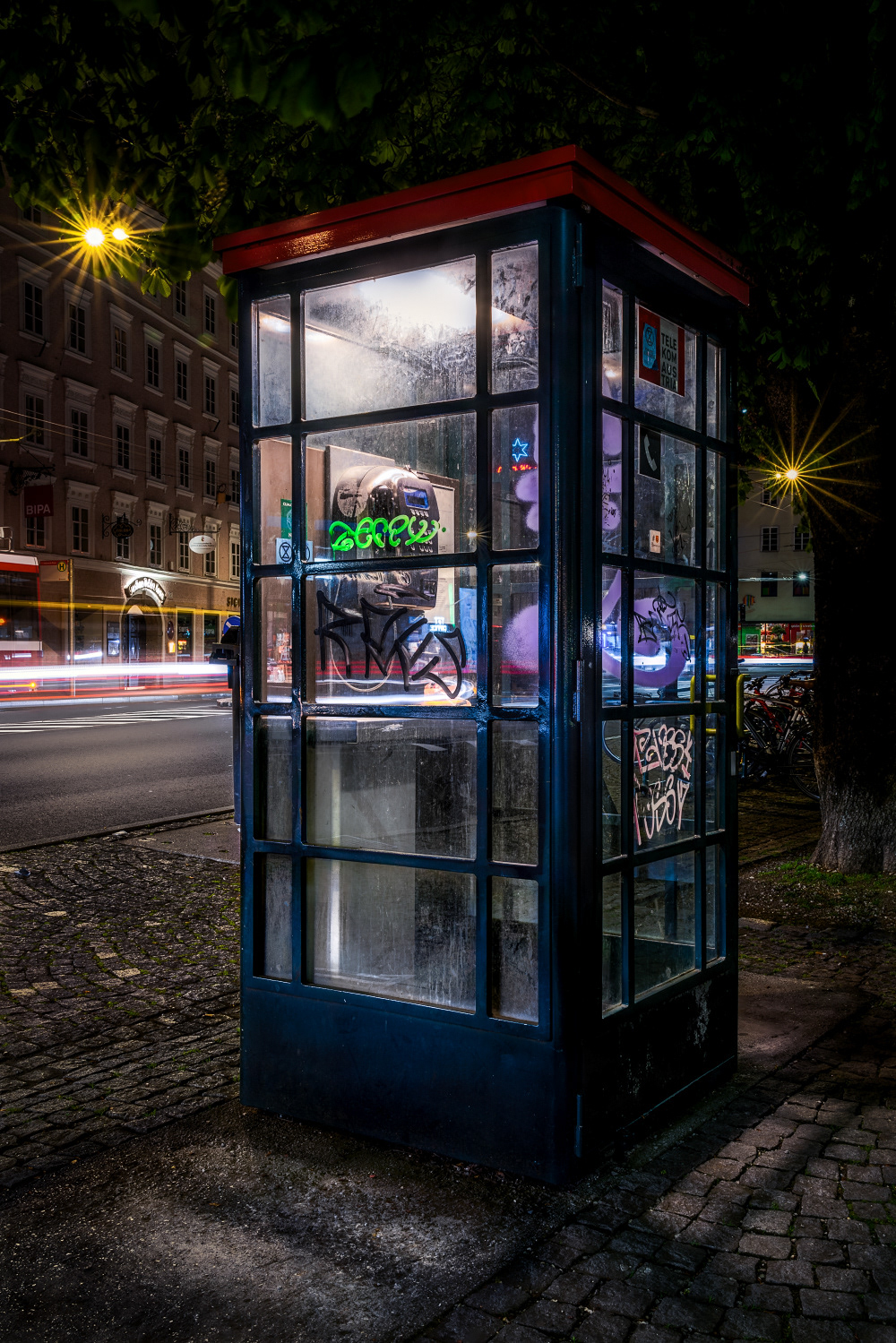 Wired to Night - Phone booth in Salzburg / Austria