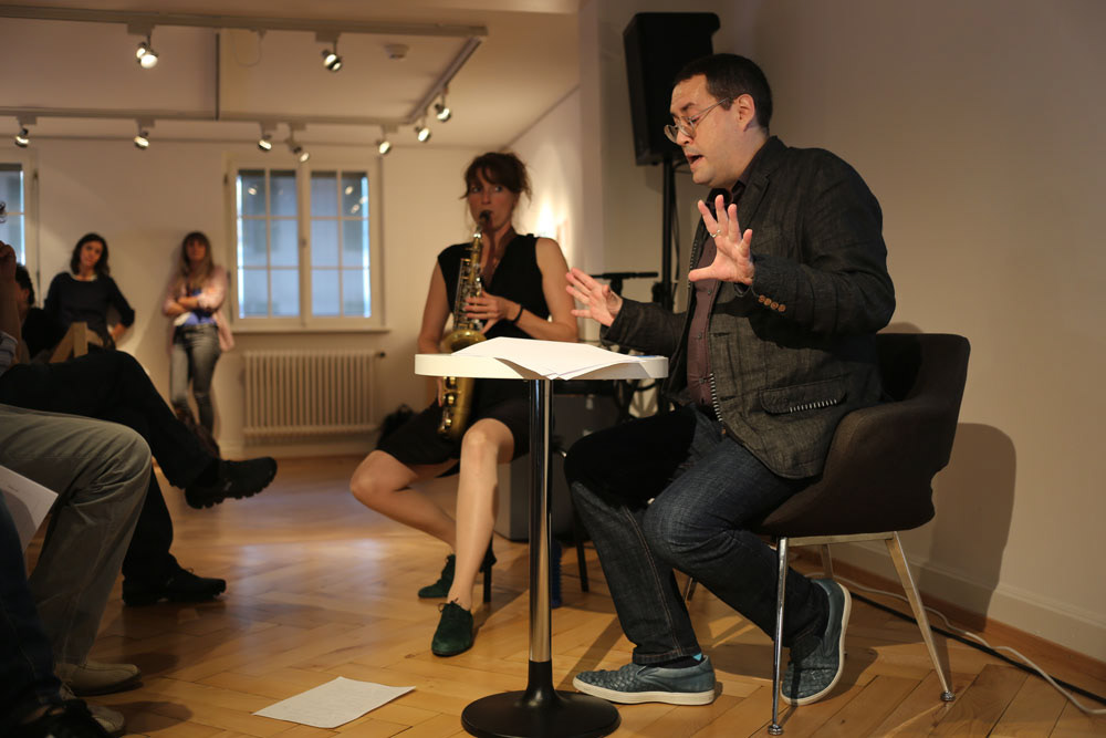 Strauhof Zurich: work-in-progress reading Gion Mathias Cavelty, music Nicole Johänntgen, images Christina Benz