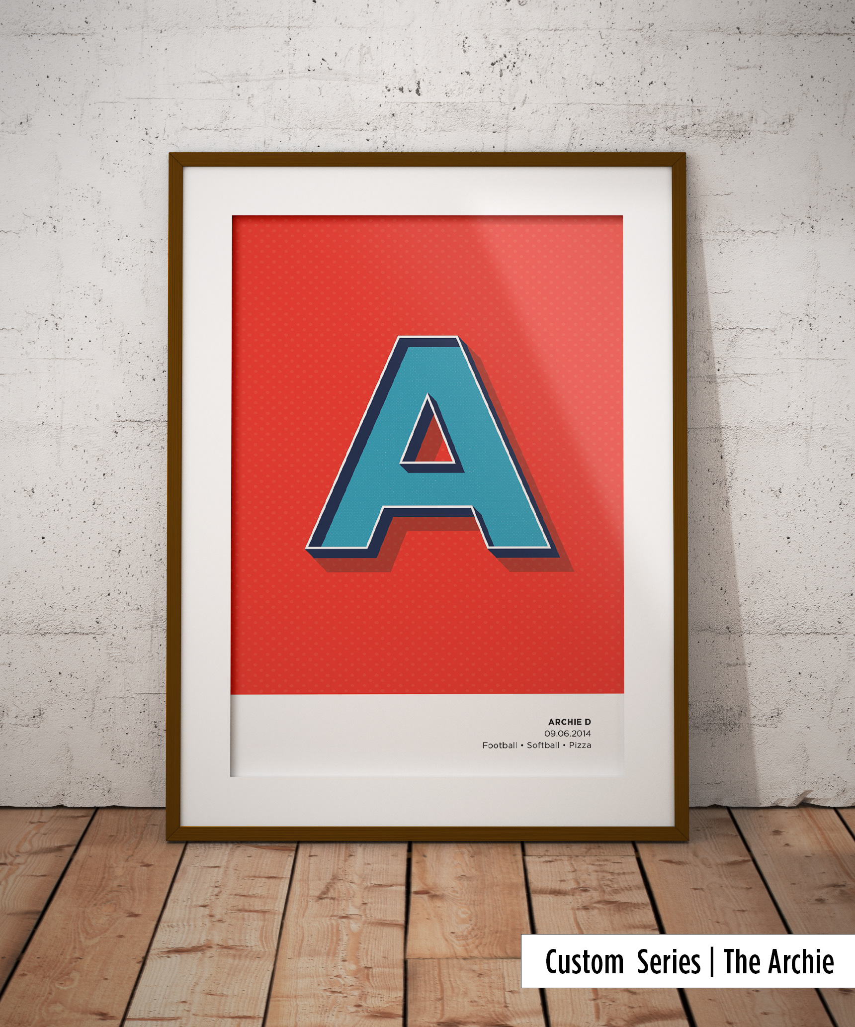 Custom Series | Style 1: 'The Archie' Featuring: name, DOB, 3 favs. • Available in a variety of colours.