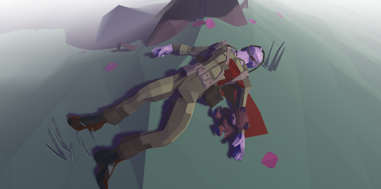 Torpor, Low Poly Unity Game. Dead Soldier with Teddy Bear