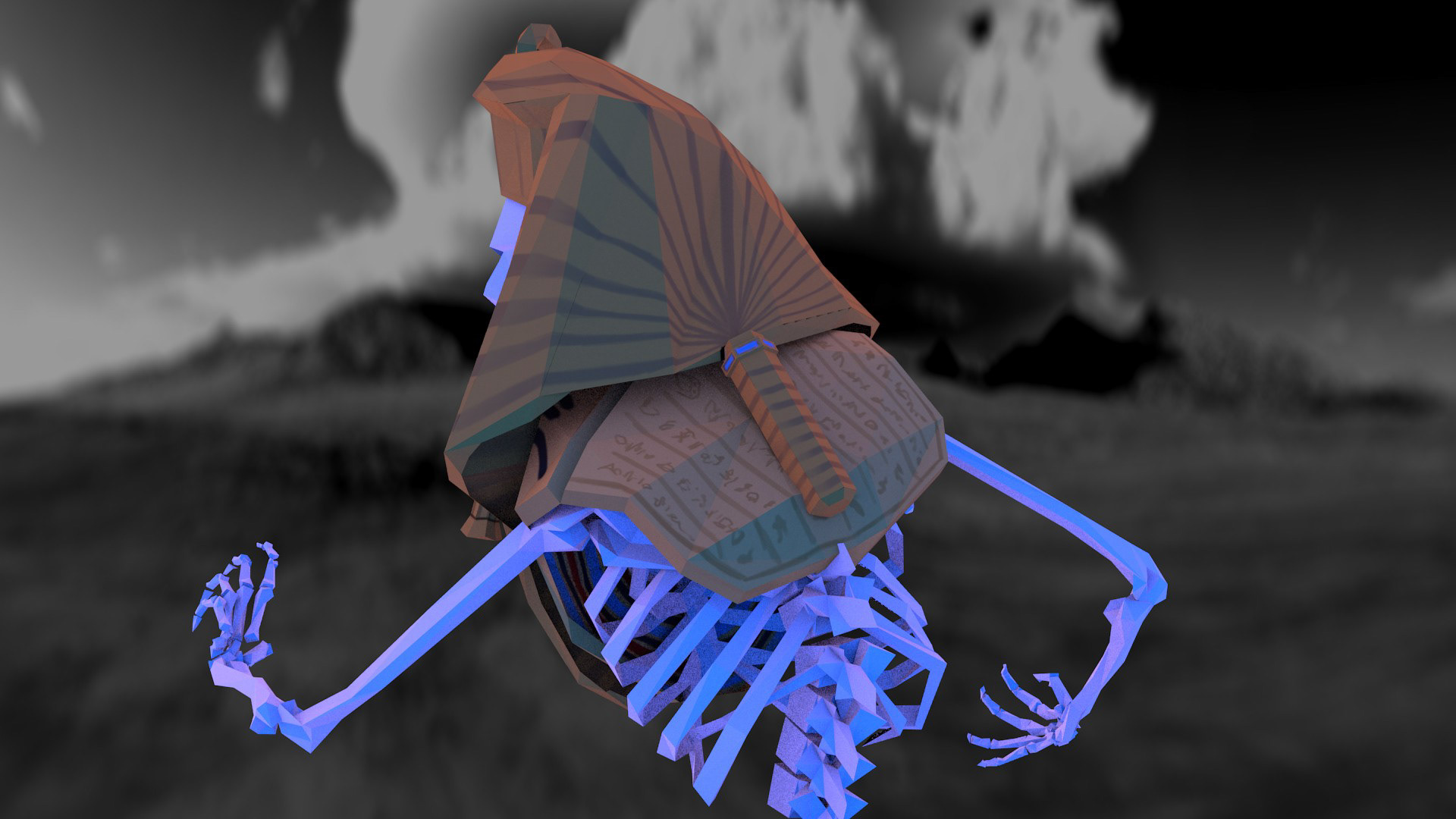 Low Poly Blender Skeleton Pharaoh Model