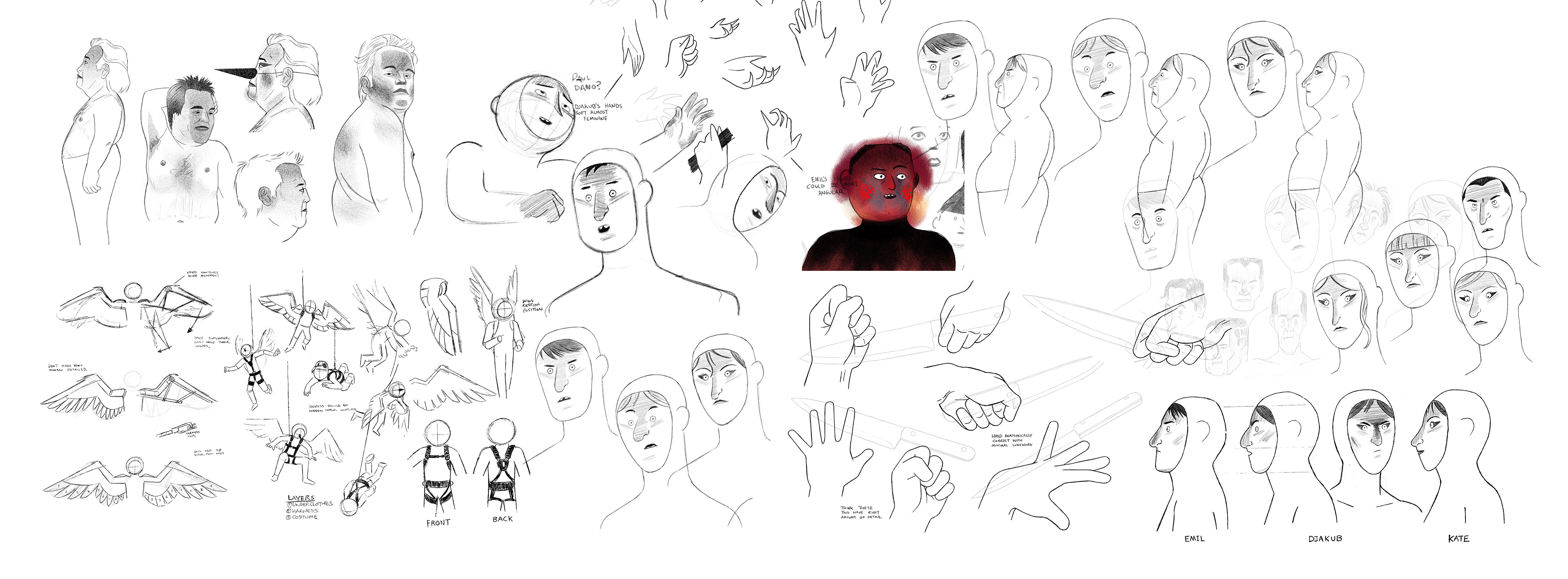 Exploratory character sketches