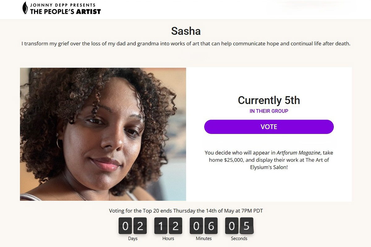 Screenshot showing the People's Artist Competition of Sasha Cubero's profile.