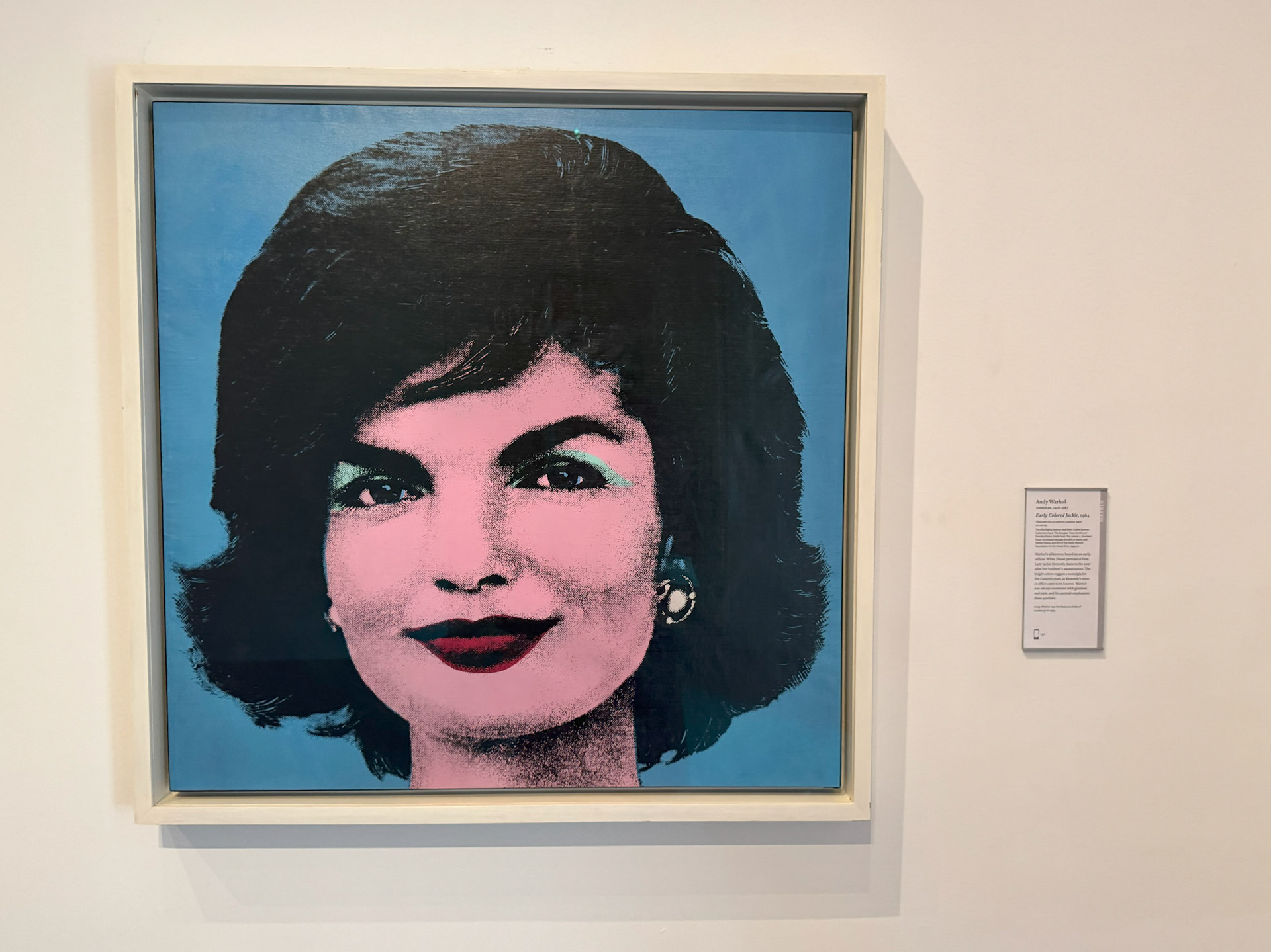 Shows the late First Lady Jackie with pastel-like colors.
