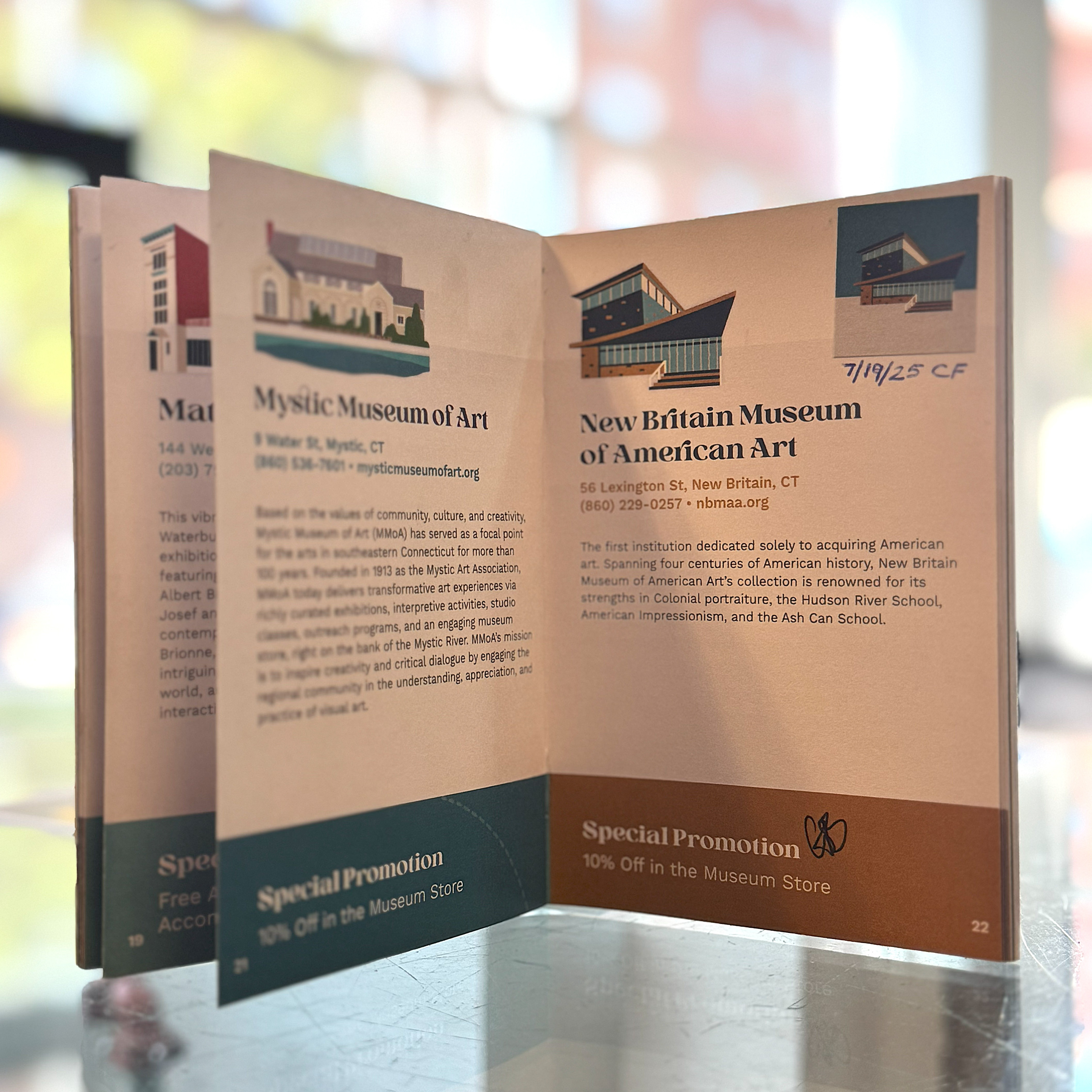 This shows an inside look of the CT Art Trail Passport; more specifically the New Britain page stamped and signed.