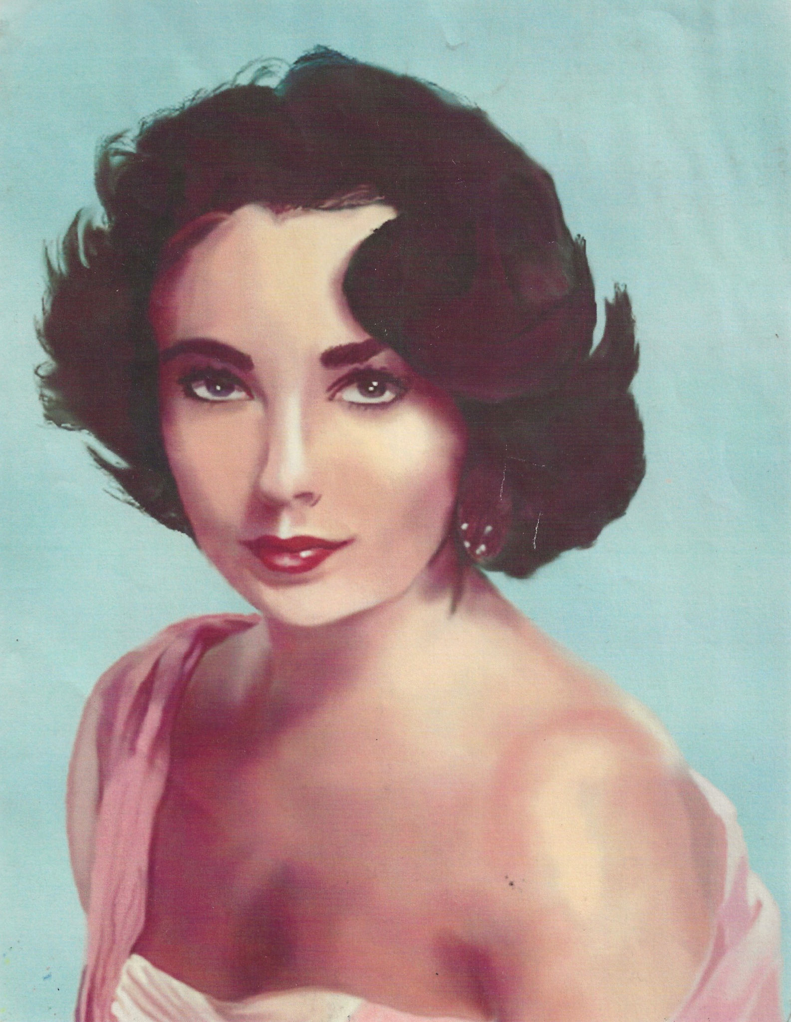 Shows a digital artwork of Elizabeth Taylor.