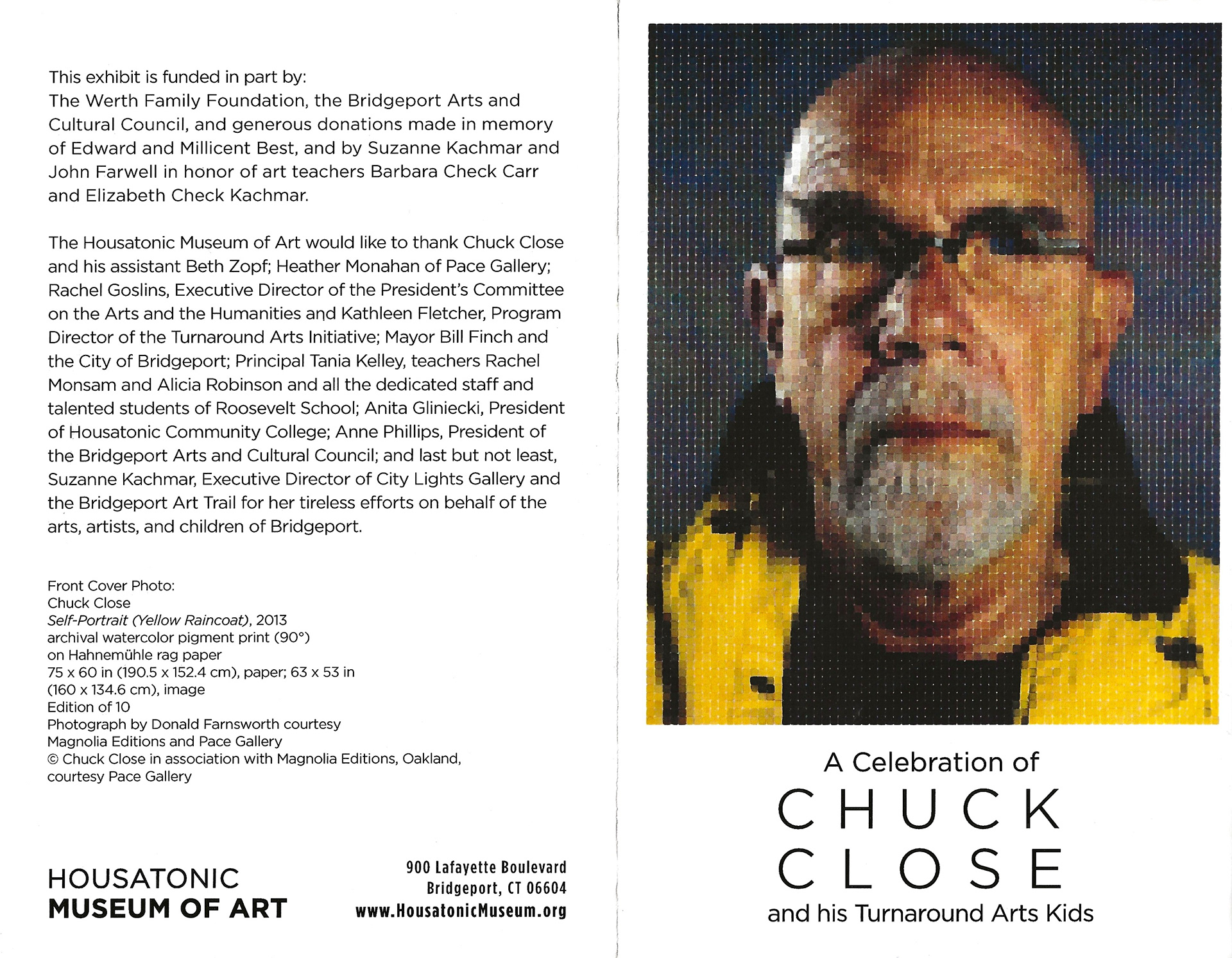 A brochure of Chuck Close's Exhibition Hosted at HCC