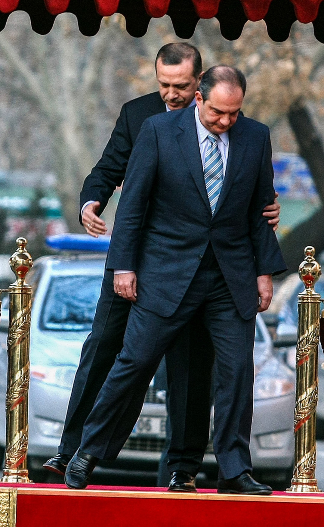 Recep Tayyip Erdoğan welcomes Greek Prime Minister Kostas Karamanlis, Prime Minister's office, Ankara, 2008