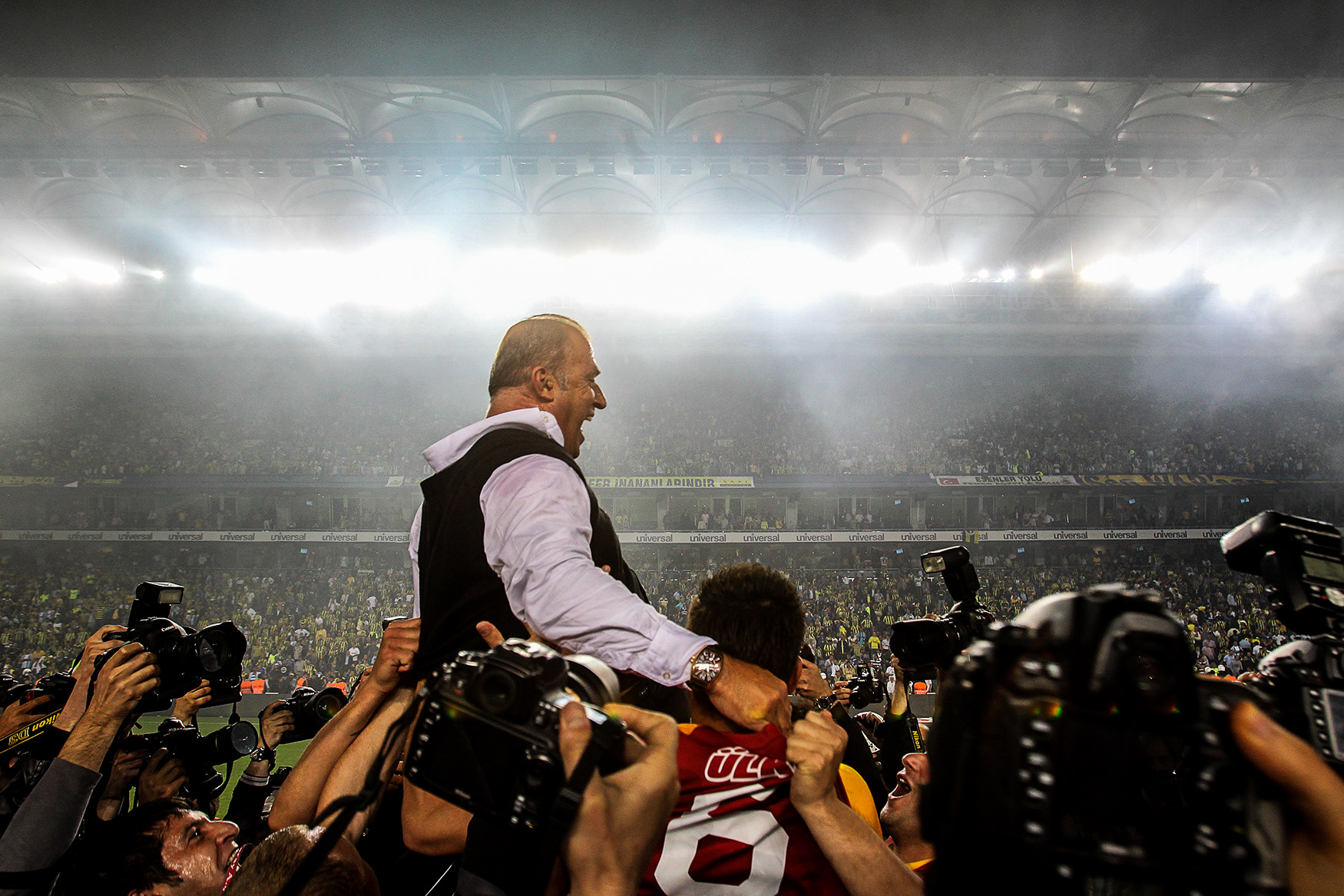 Galatasaray Coach Fatih Terim, celebrates winning 18th Turkish Super League title of Galatasaray, Fenerbahçe Stadium, İstanbul, 2012
