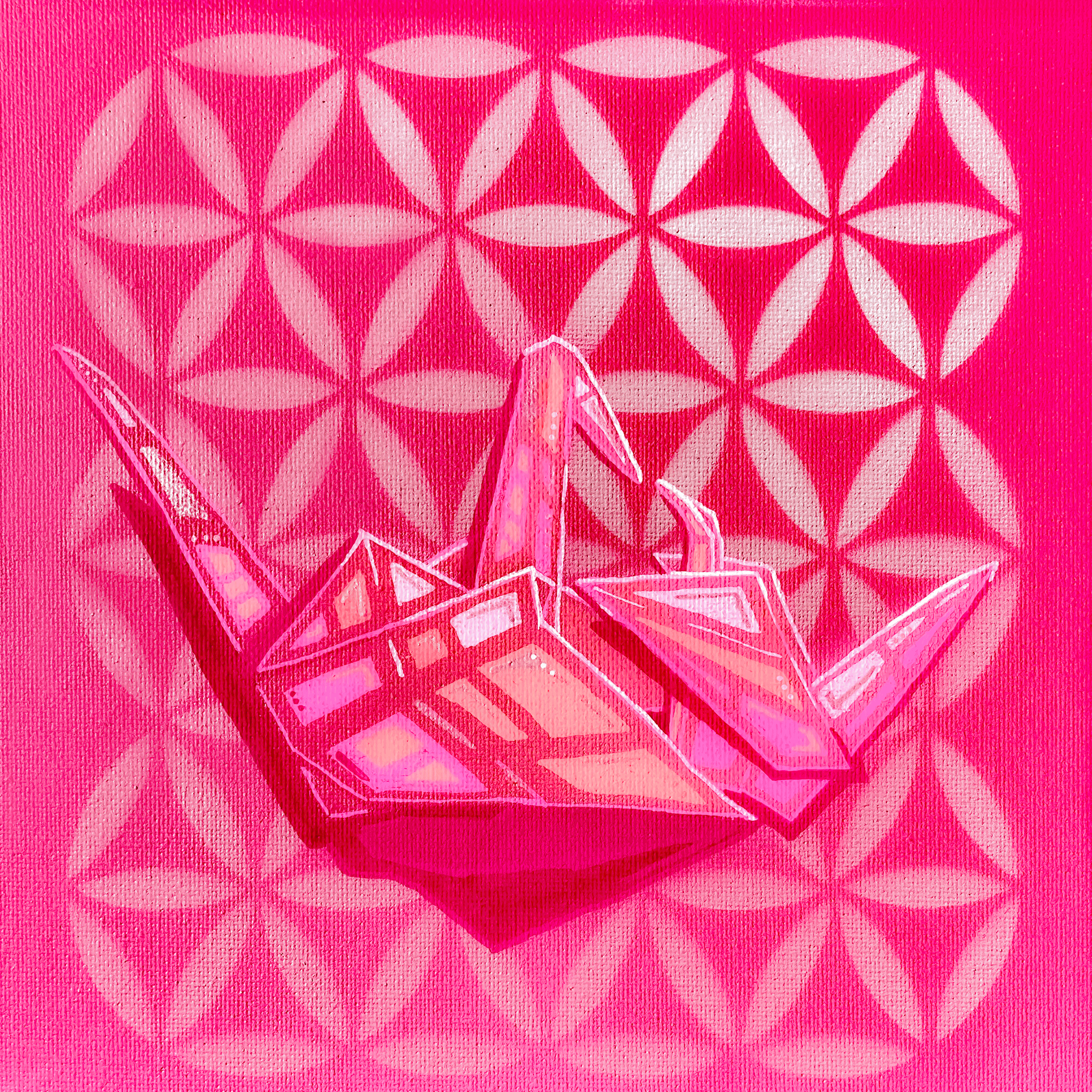 Origami Crane Pink, Stencil Spray Painting