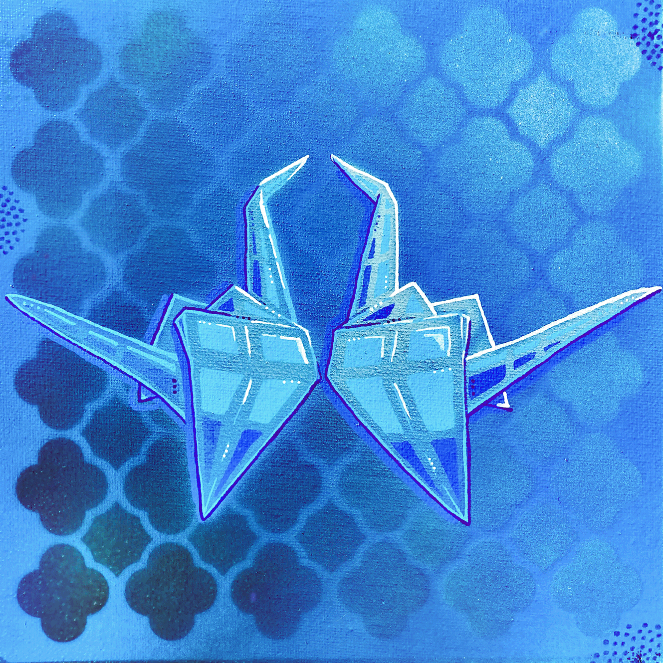 Origami Crane Blue, Stencil Spray Painting