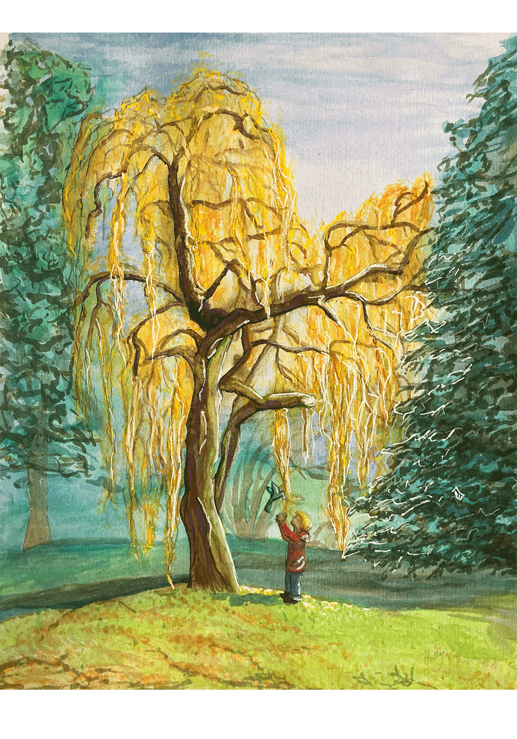 Below the Willow, Mixed Media Painting
