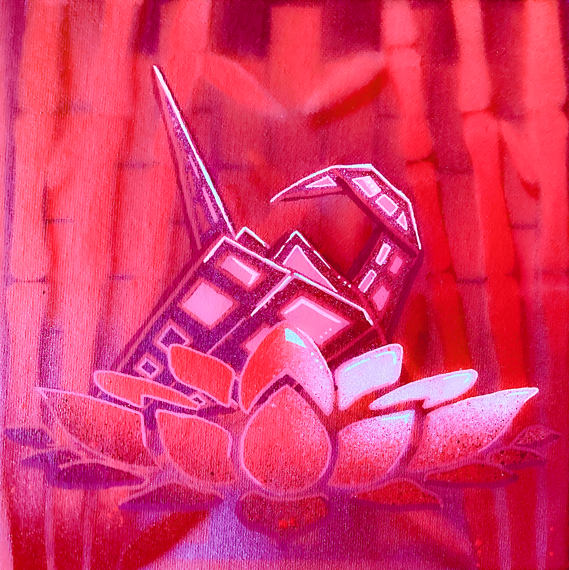 Origami Crane Red, Stencil Spray Painting