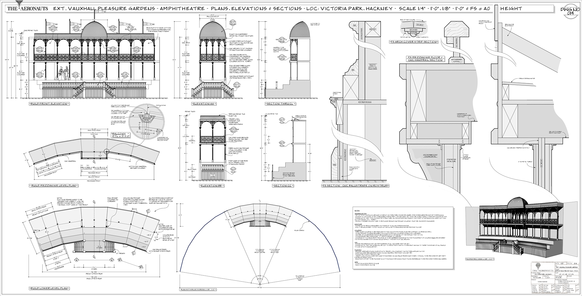 Technical Drawing of Vauxhall Pleasure Gardens Amphitheatre Set