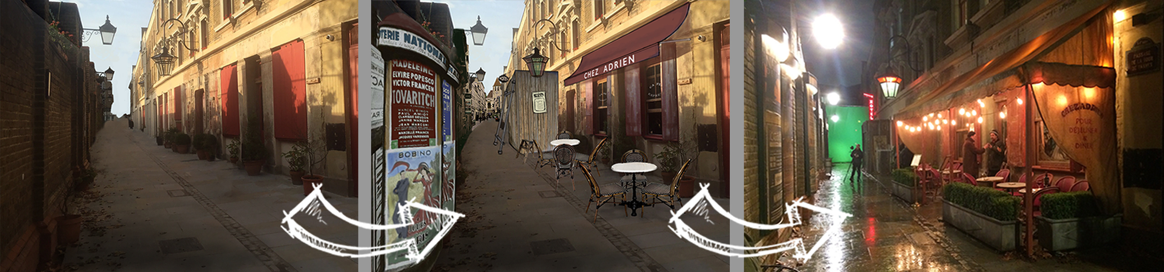 Location Picture, Concept and Dressed Set Picture for Ext. Chez Adrien Cafe