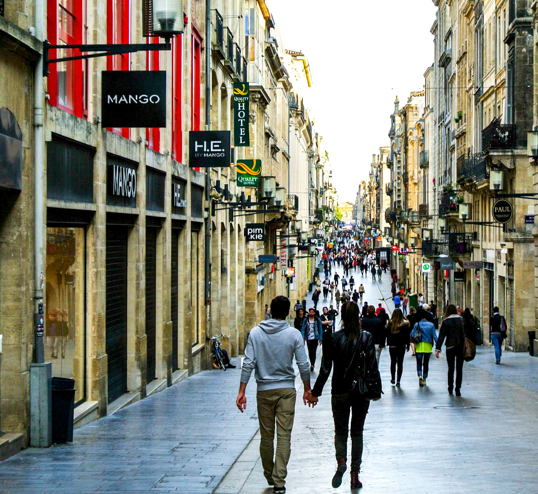 A street of shops and bistros