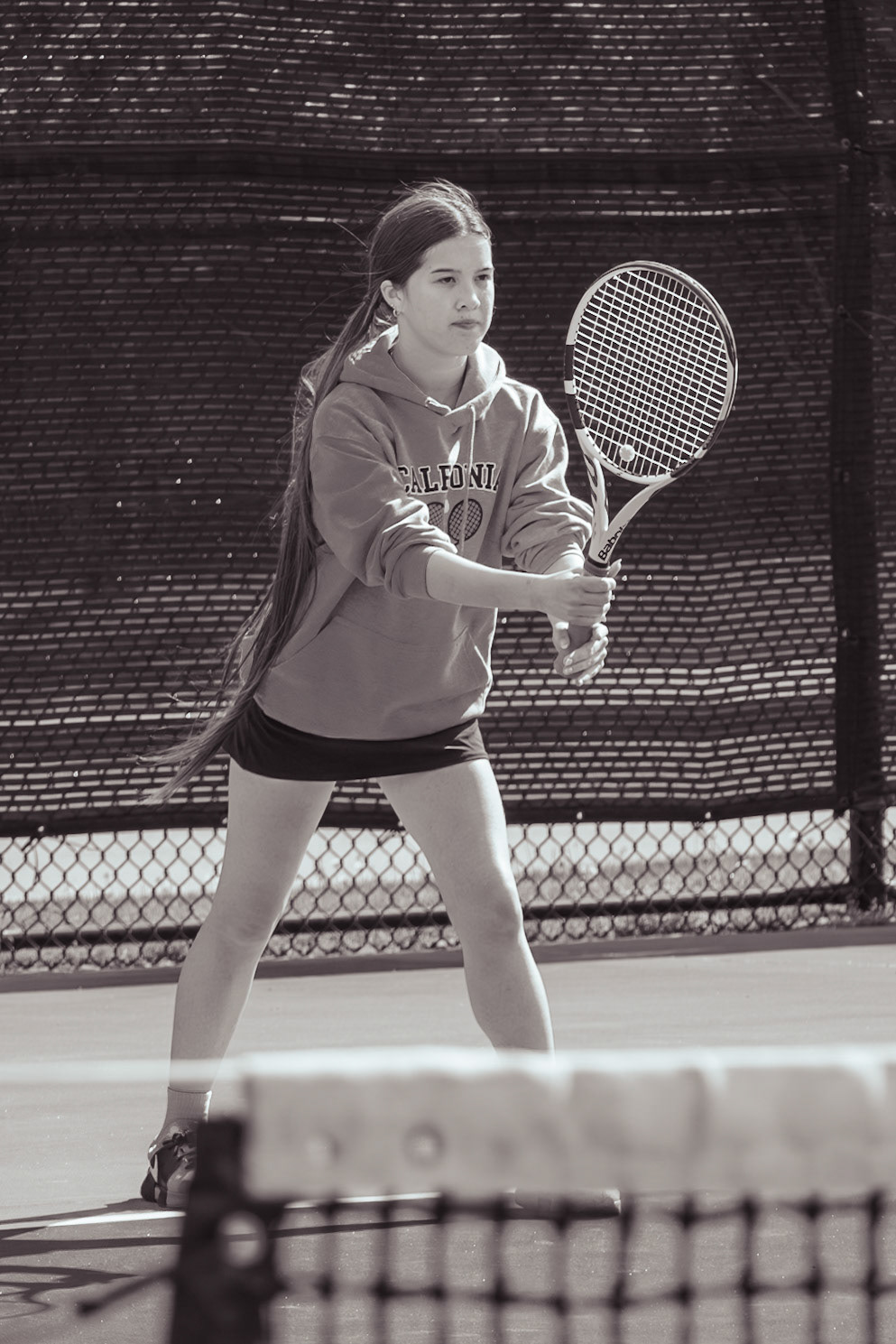 Aubrey Doung stays focused and ready for whatever comes across the net. (Photo by Mya VanderZwaag)