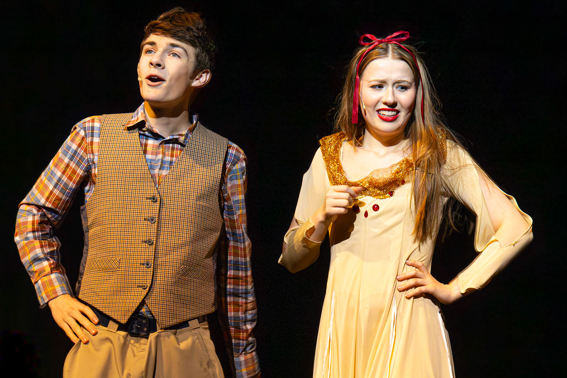 PAIRED  Braden Hofstee as "Dwarf 1" and Evie Slomp as "Snow White" in the Brothers Grimm Spectaculathon as they both attempt to twist up the orignal storyline of Snow White and the Seven Dwarfs to what they want it to be, but as it turns out, only one of them agrees with the idea of their new version. (Photo by Caralyn Price)