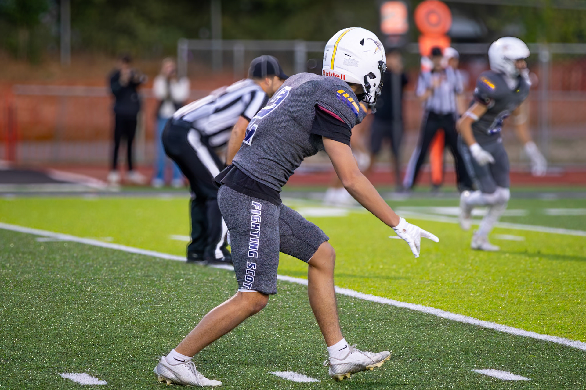 #2 Jimmy Holmes preparparing to attack and remind the Rams whos field they're on. (Photo by Khloe Lowande)