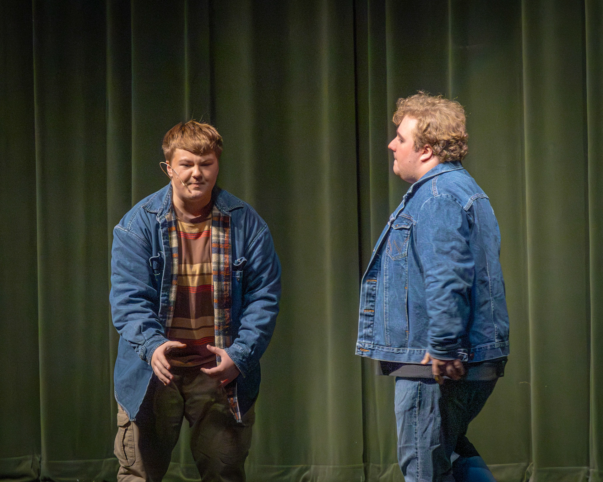 A very energetic Weston Jordan and a more subdued Allister Brew both take their own approach to The Narrator role. (Photo by Kayley Martin)