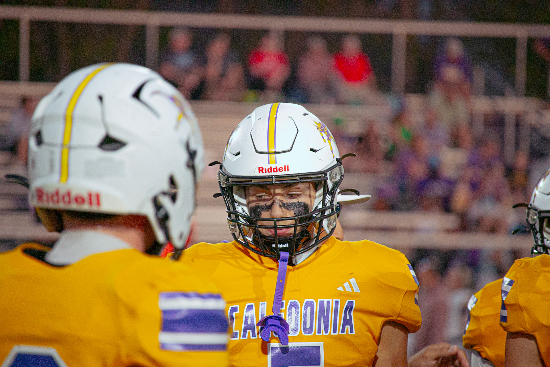 Ben Geerdes focuses before the next snap under the Friday night lights.(Photo by Egan Otto)
