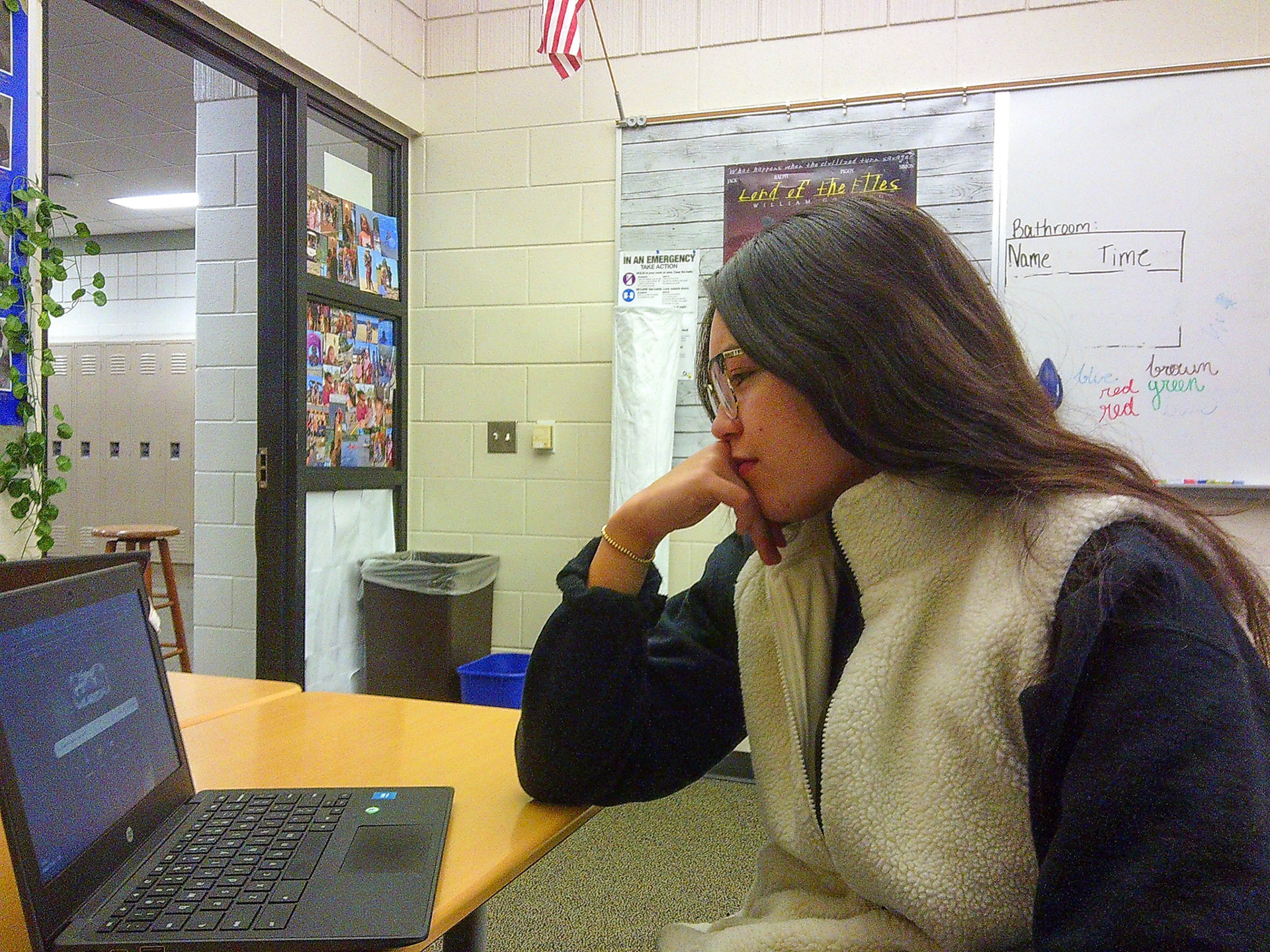 Ellie Tennant, senior in Creative Writing, knows that even a pondering stare at the screen counts as writing… eventually. (Photo by Avarey Lippert)