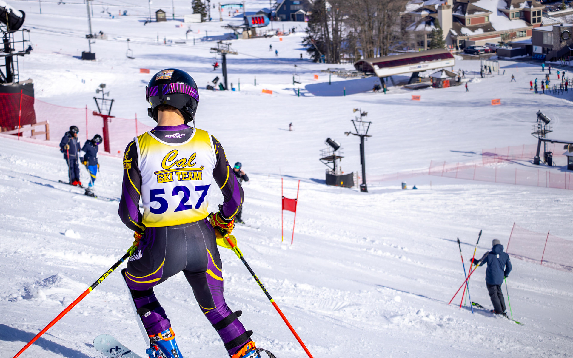 Jake Potgeter looking at the course mentally preparing for the race to begin, ready to get crazy times in slalom and GS to help win for the team. (Photo by Justin Harper)