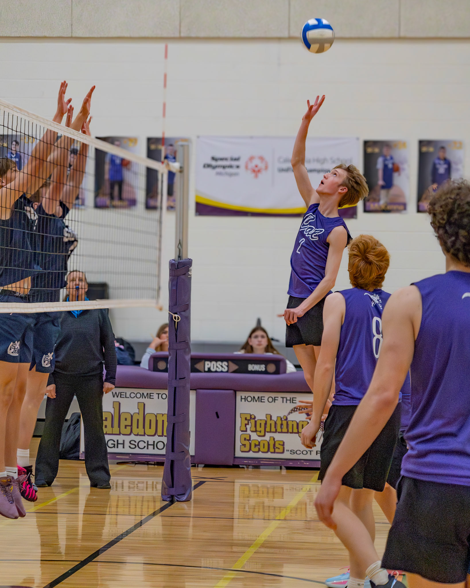 Christian Moorlag scores a kill with a successful tip over Unity Christian’s block. (Photo by Keira Marshall)