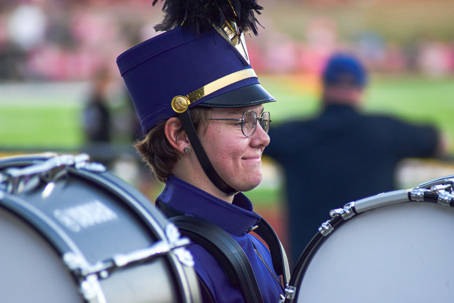 GAME DAY  Junior Theo Handley wearing his big smile during the football game march session. (Photo by Ollie Fox)