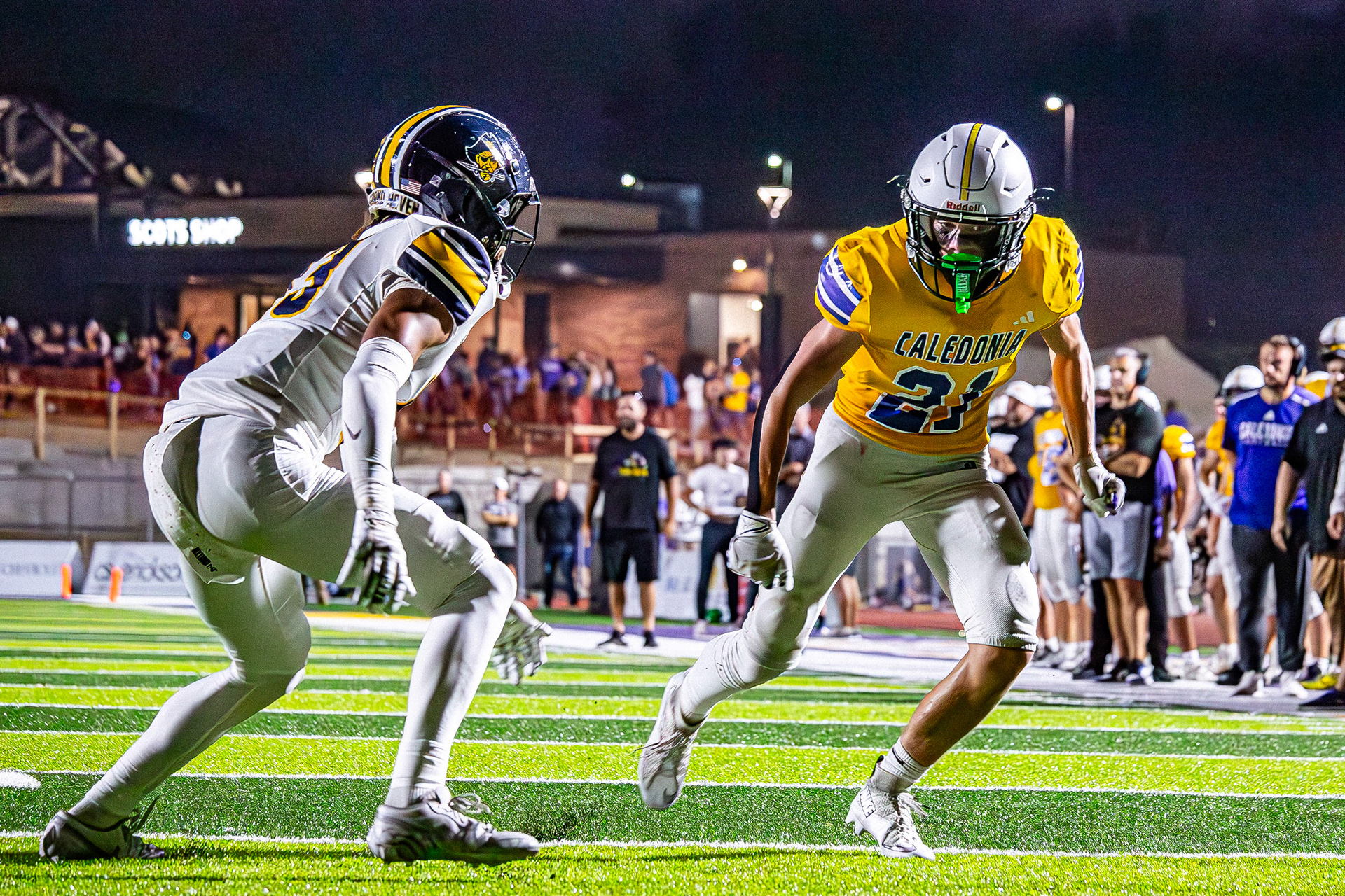 Tyden Schuch prepares to make his move on the gridiron, giving everything for Caledonia. (Photo by Egan Otto)