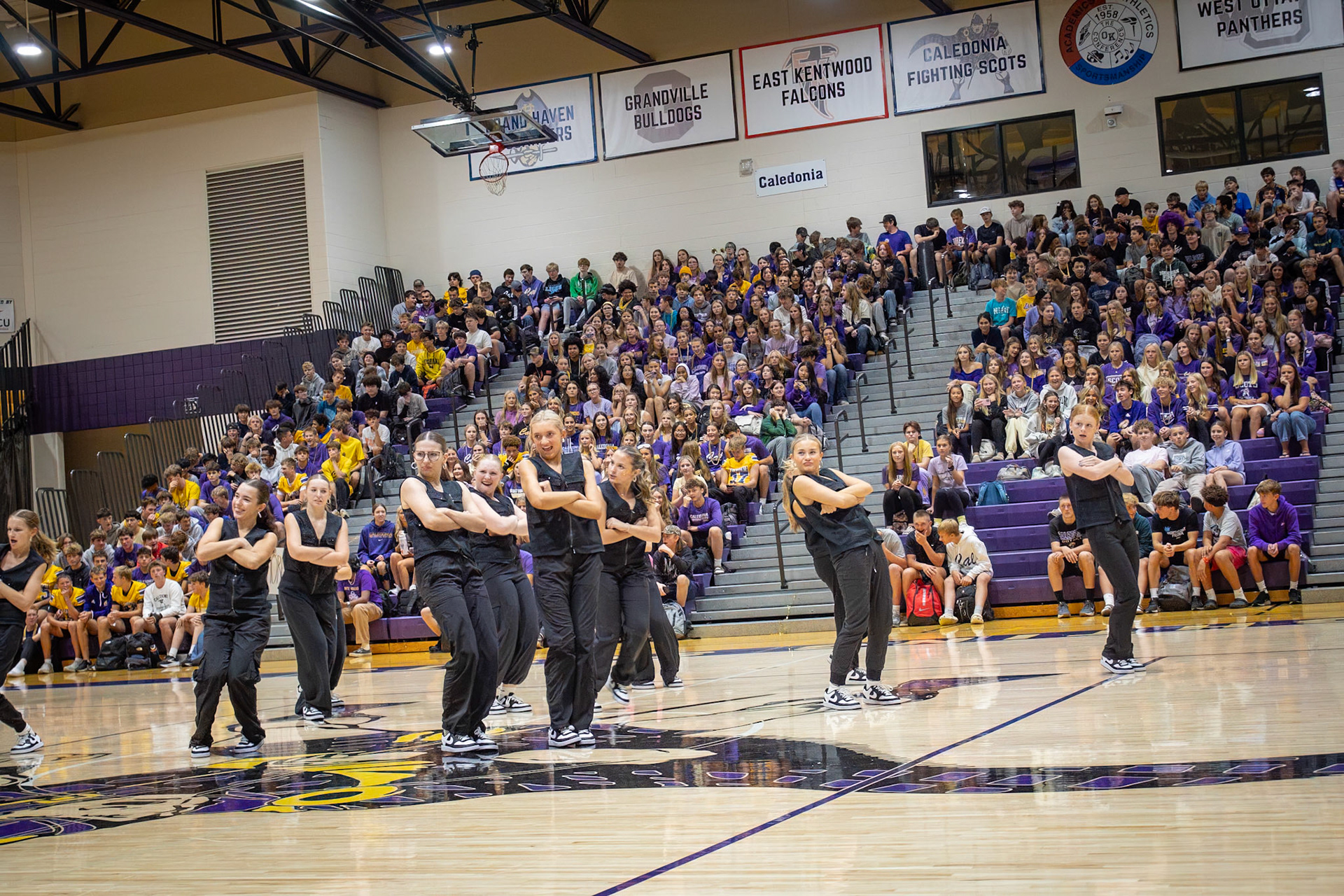 Caledonia’s dance team performs a precise, spirited routine. (Photo by Aslyn Crocker)