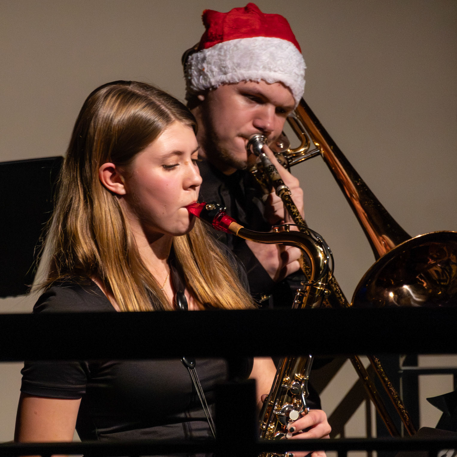 Landyn Bennett and Madison Reynolds take the spotlight with a solo during the Band Winter Concert. (Photo by Kayley Martin)