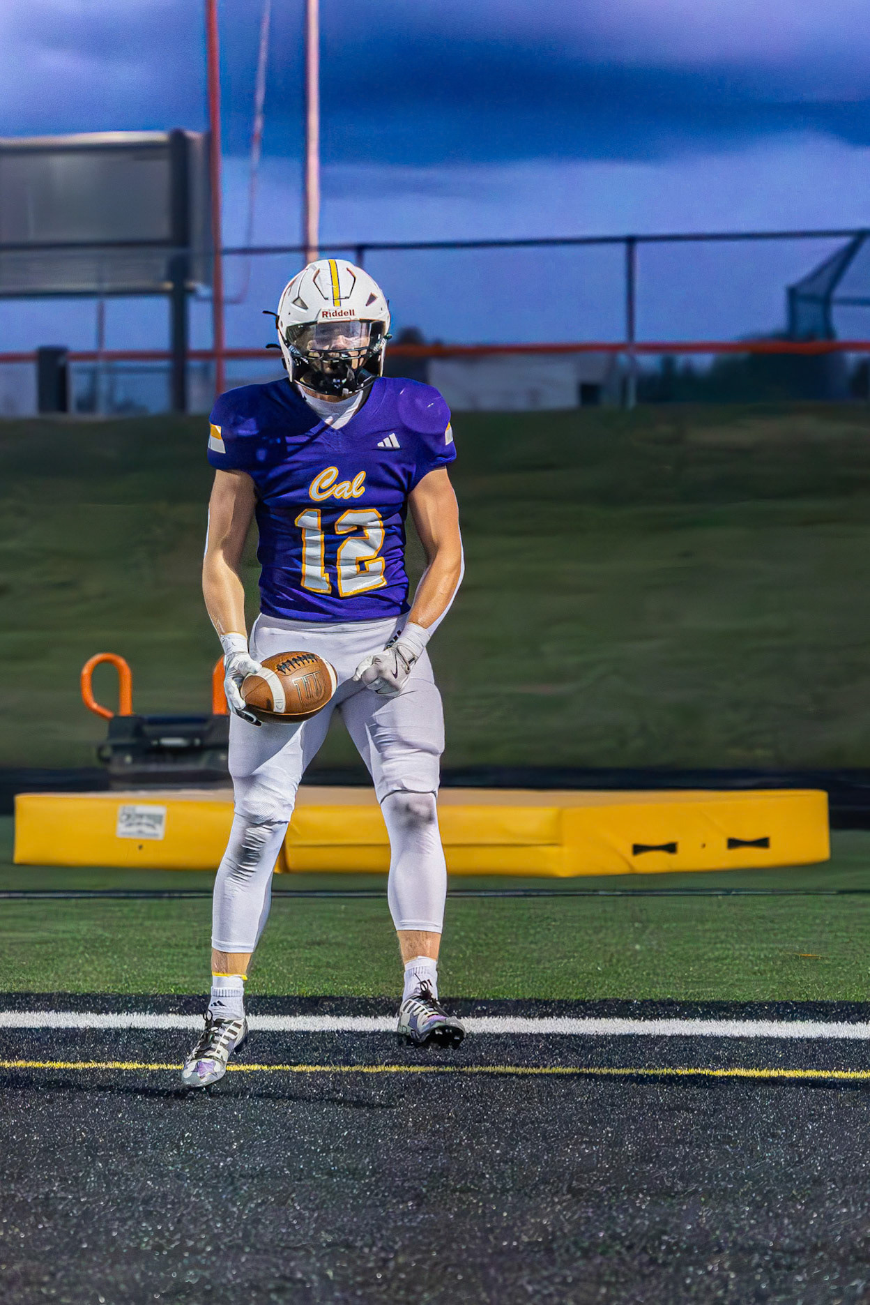 Lincoln Senti celebrates after scoring a touchdown at Thornapple-Kellogg. (Photo by Mateus Santos)