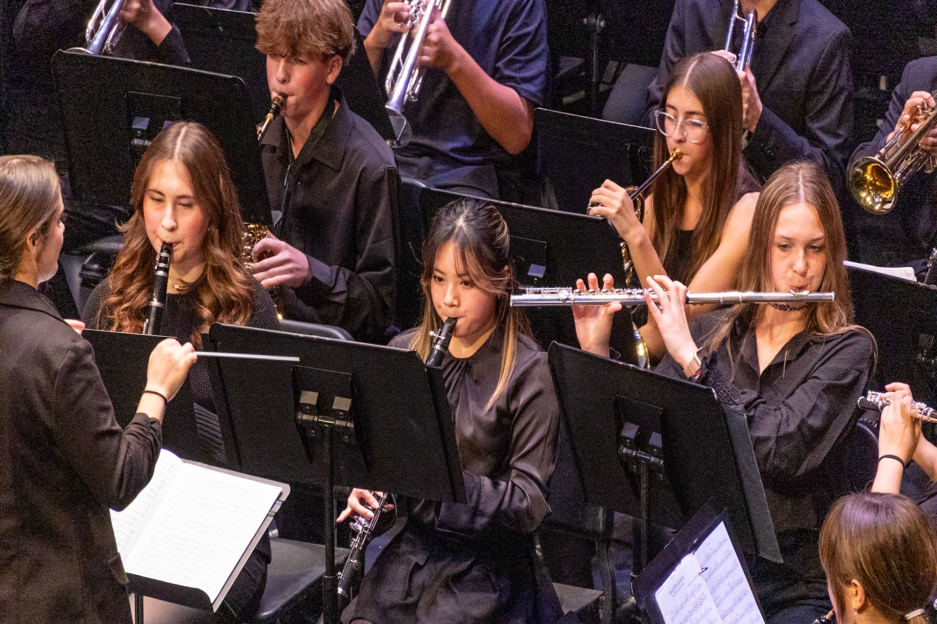 Emma Palmer, Chelsea Tran, and Daisy Schmidt bring Kate Bush's “Running Up That Hill” to life. Chelsea shared, “I liked the music this year because Mr. Welfare let the class vote for the songs.” (Photo by Jaren King)