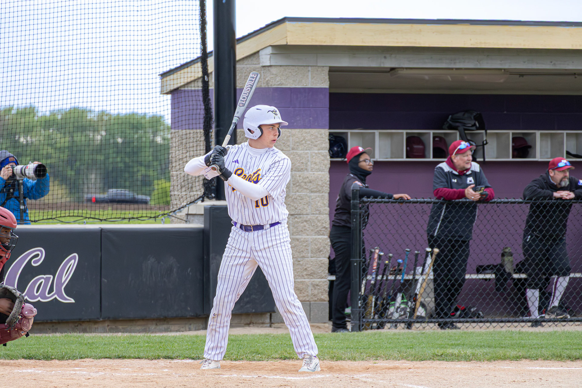 Jackson McNew waits at the plate for the pitch during a home game for the Scots. (Photo by Vivian Hoffman)