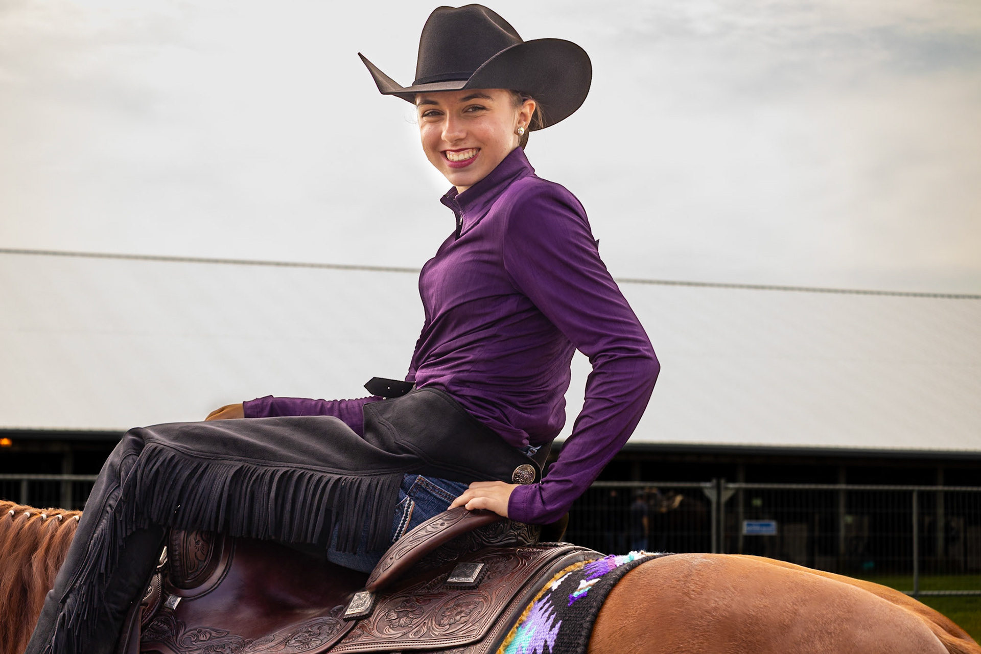 Sophie Edmondson, excited after coming out of the arena after a good run with William. (Photo by Ava LaBine)